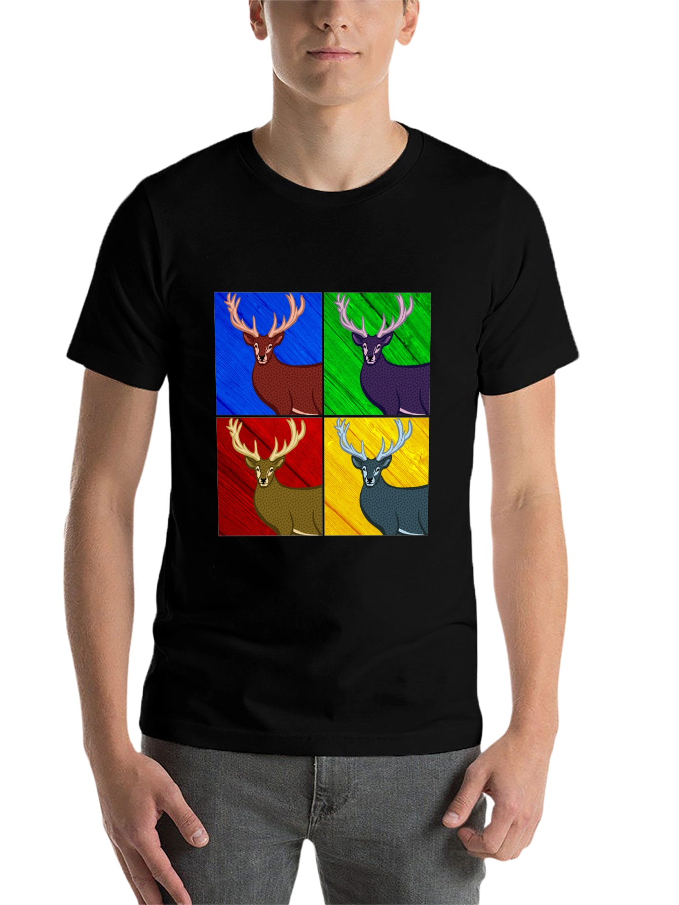Black Pop Art Deer Graphic Tee - Black Cotton Blend view 7