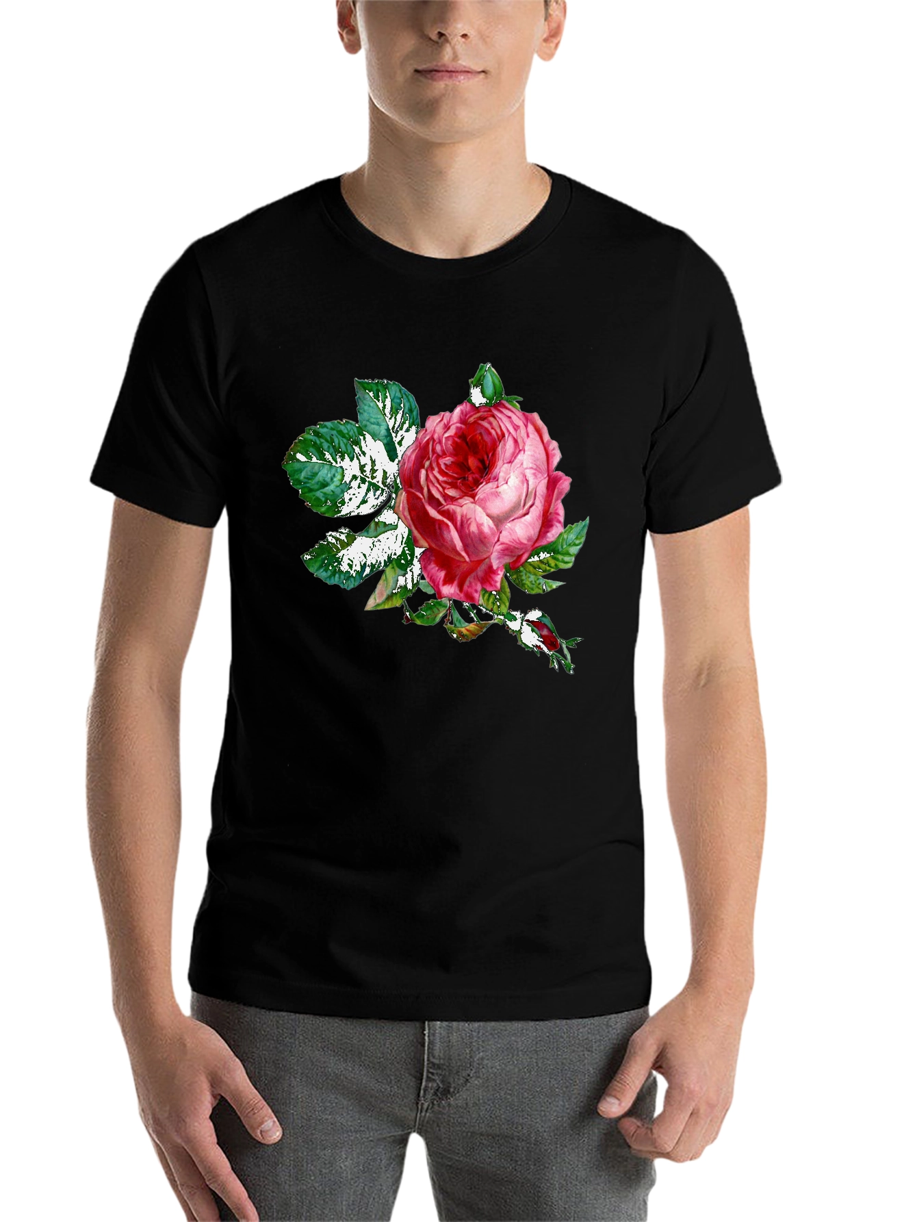 Black Rose Graphic Tee - Black Cotton T-Shirt view 7