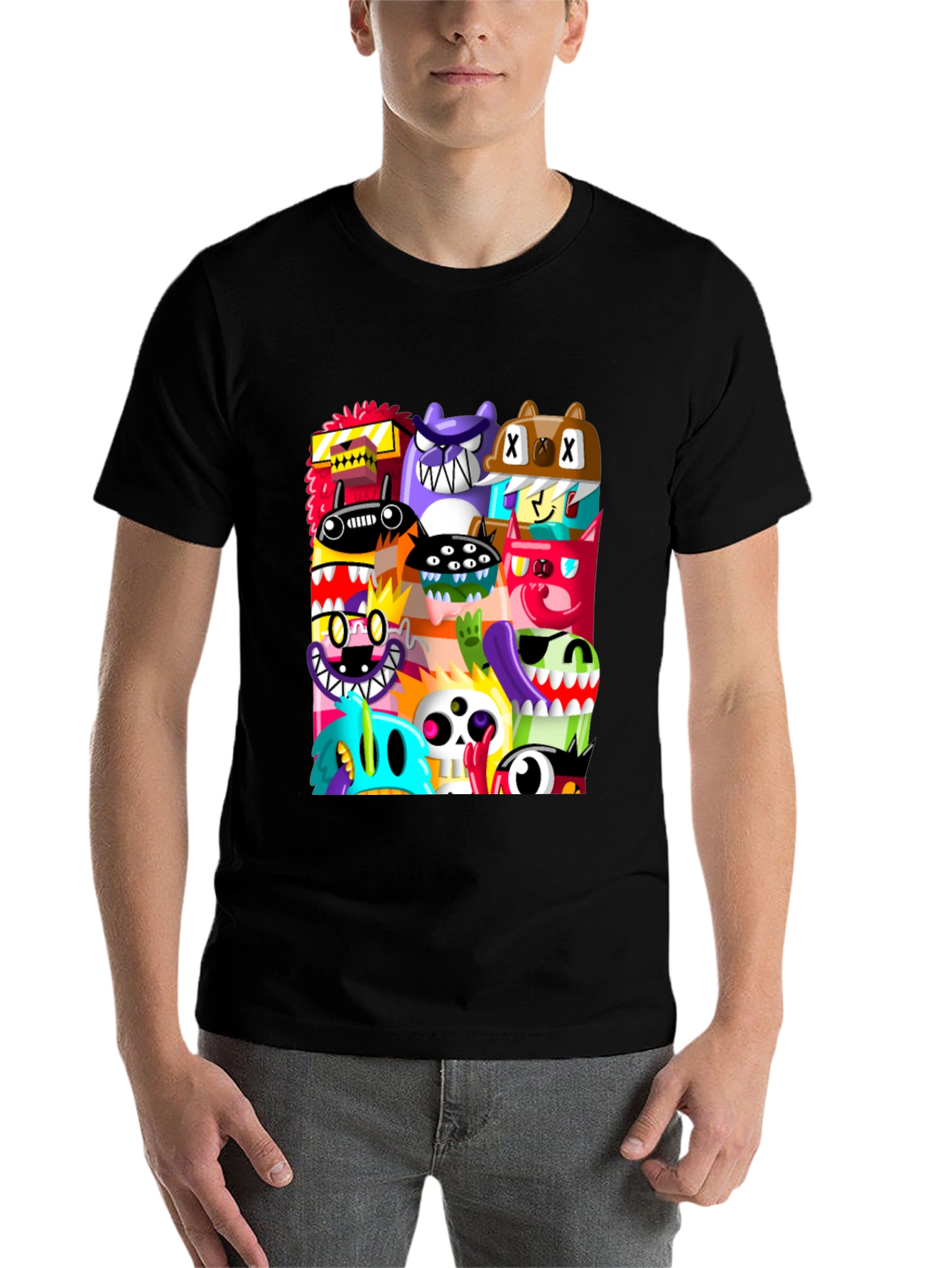 Black Monster Mash Graphic Tee - Unique Cartoon Design view 7