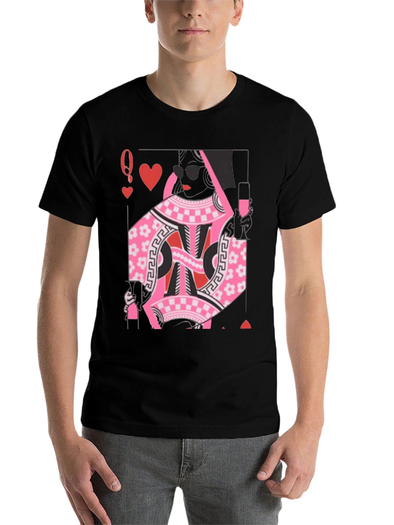 Black Queen of Hearts Graphic Tee - Stylish Card Design view 7