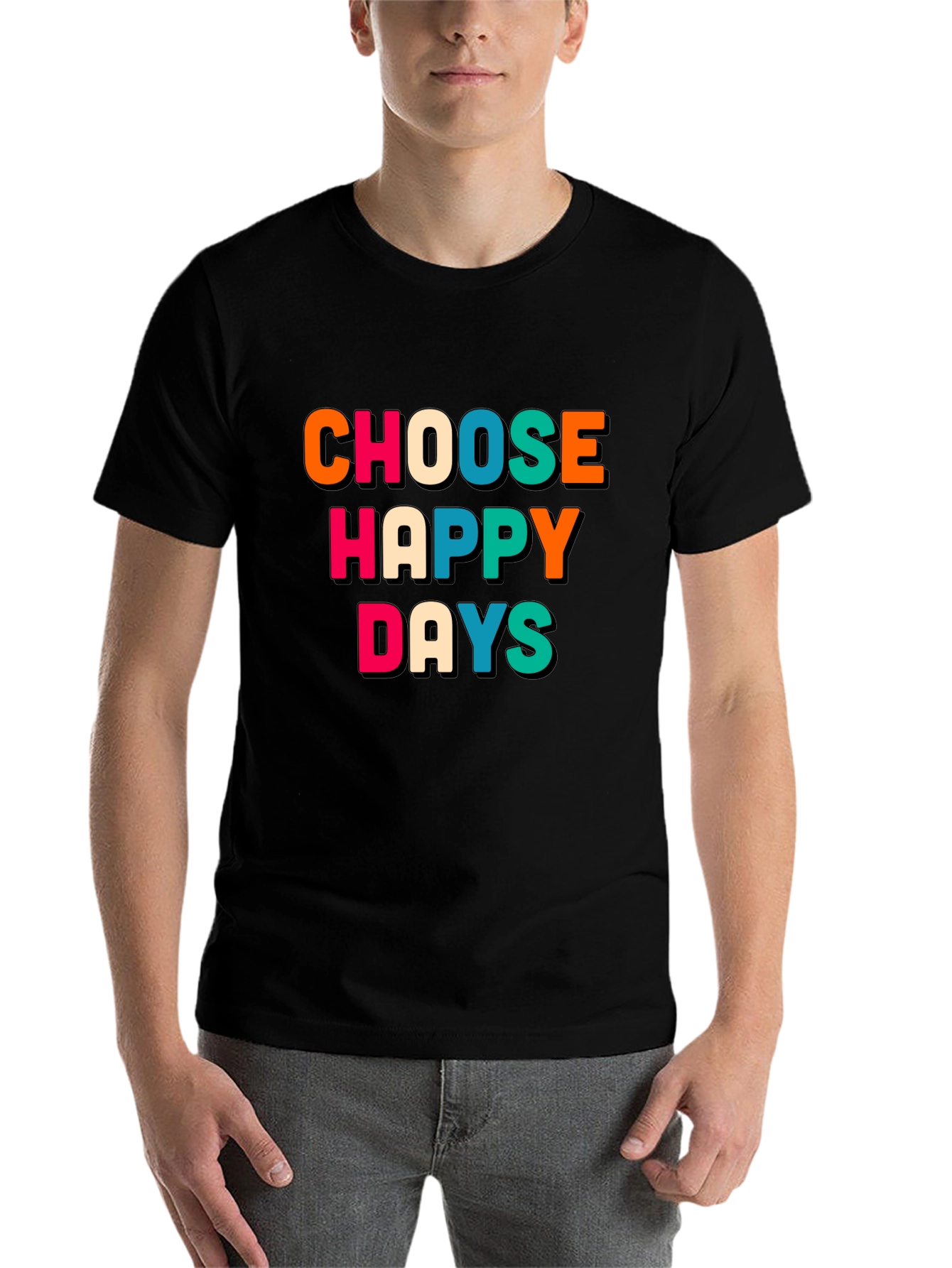 Black Choose Happy Days Graphic Tee - Retro Design view 7