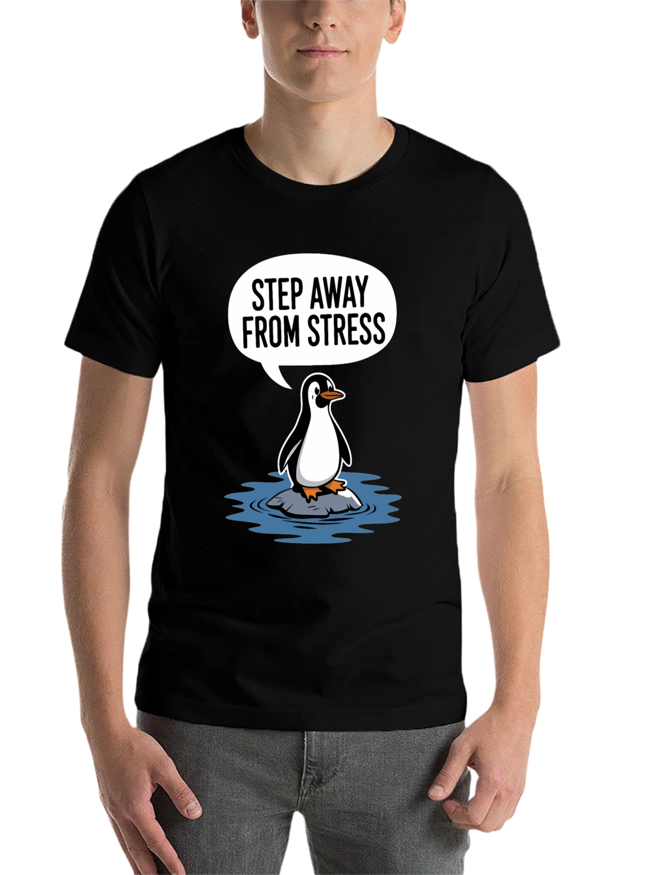 Black Step Away From Stress Penguin Graphic Tee view 7