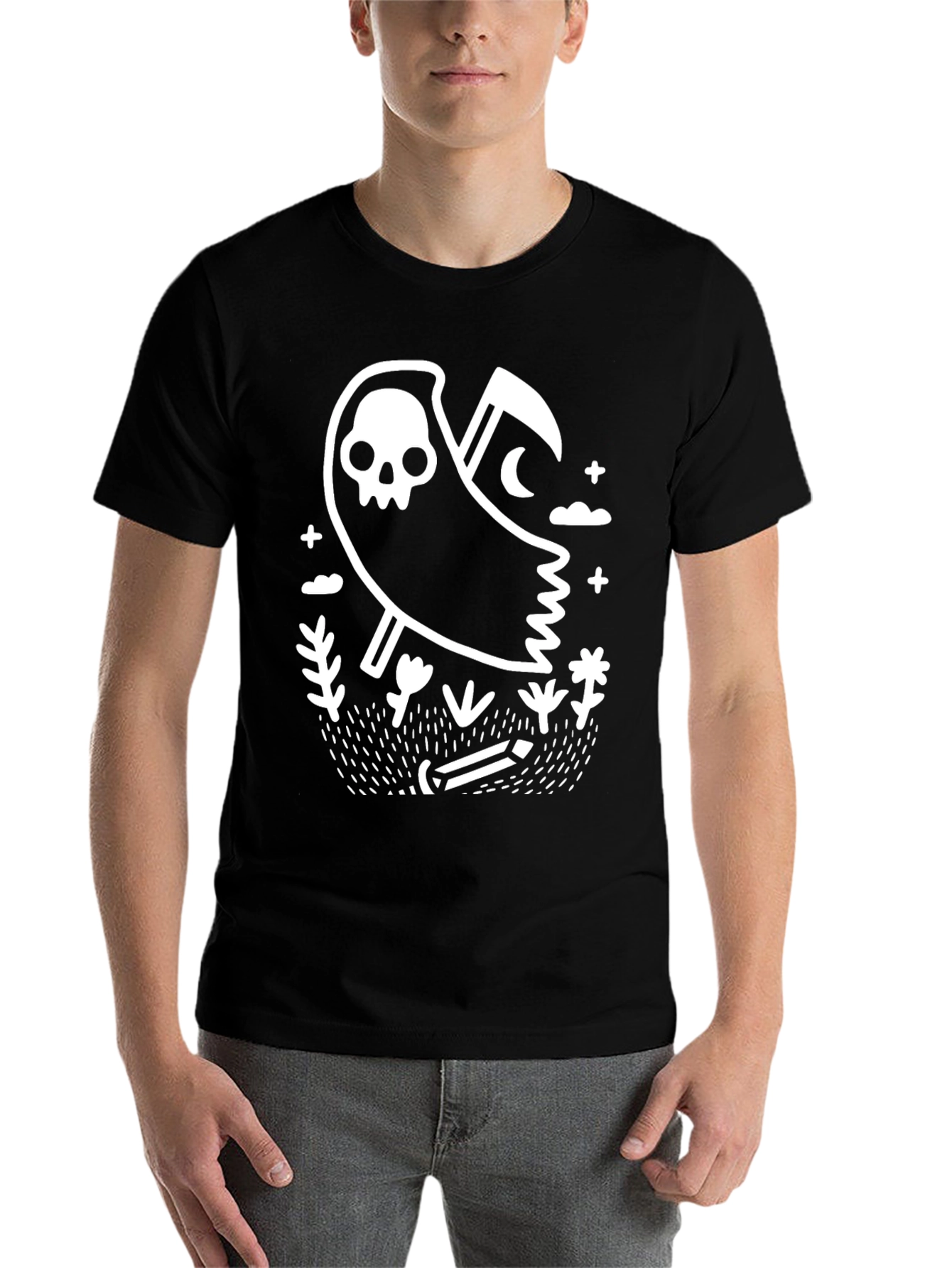 Black Grim Reaper Graphic T-Shirt - Black Cotton Tee view 7