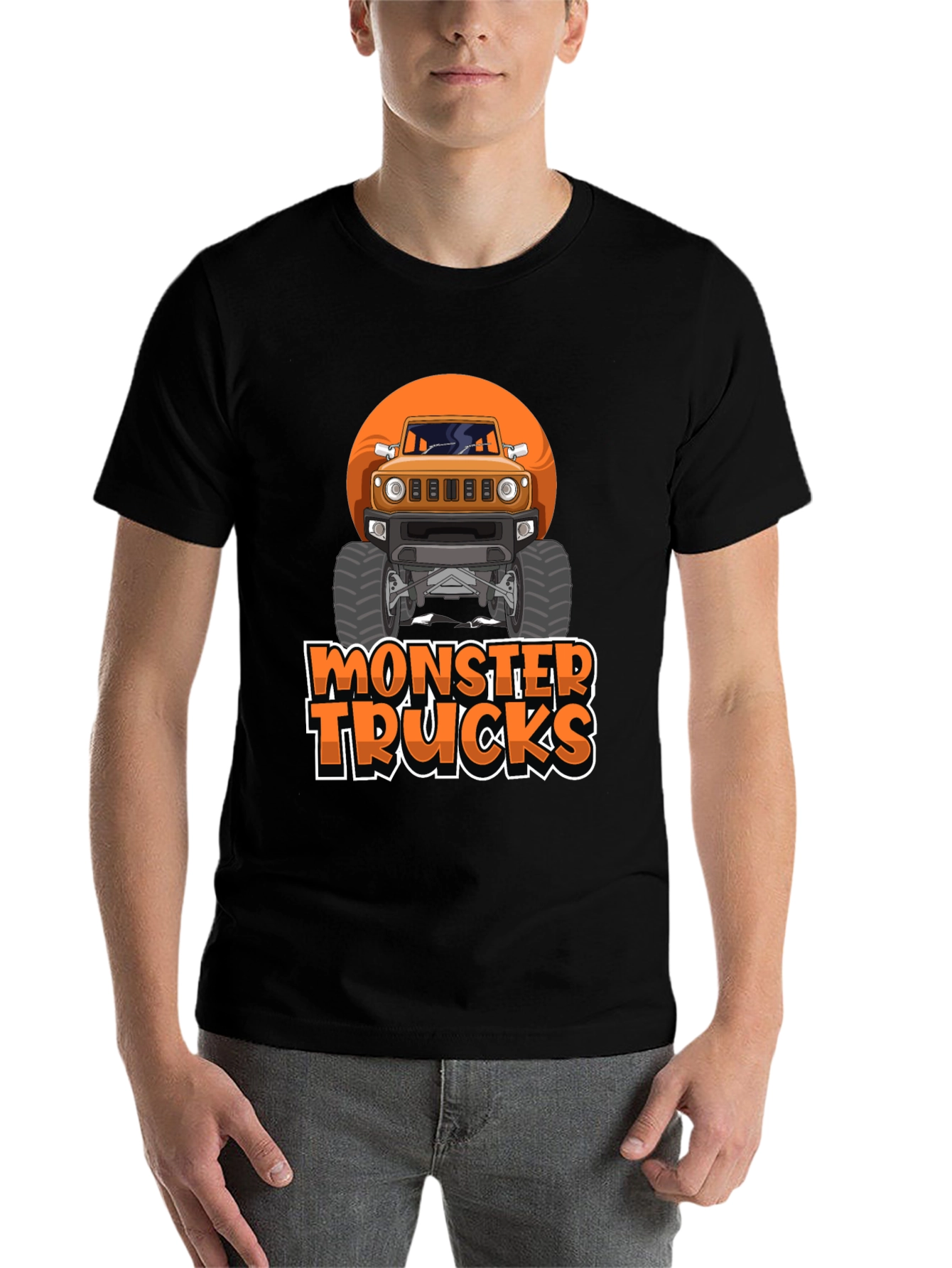 Black Monster Trucks Graphic Tee -  Black Crew Neck T-Shirt view 7