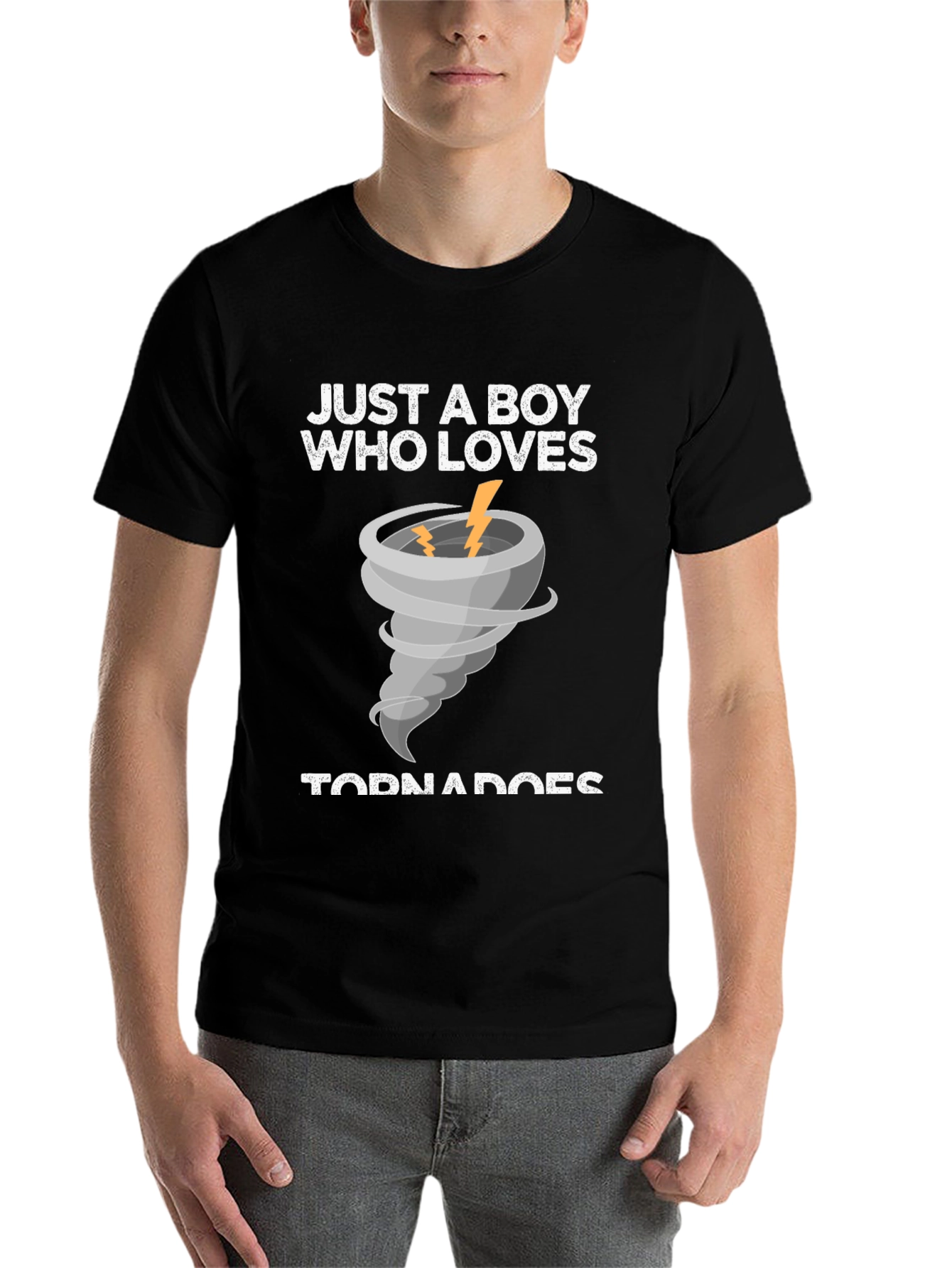 Black Just A Boy Who Loves Tornadoes T-Shirt view 7