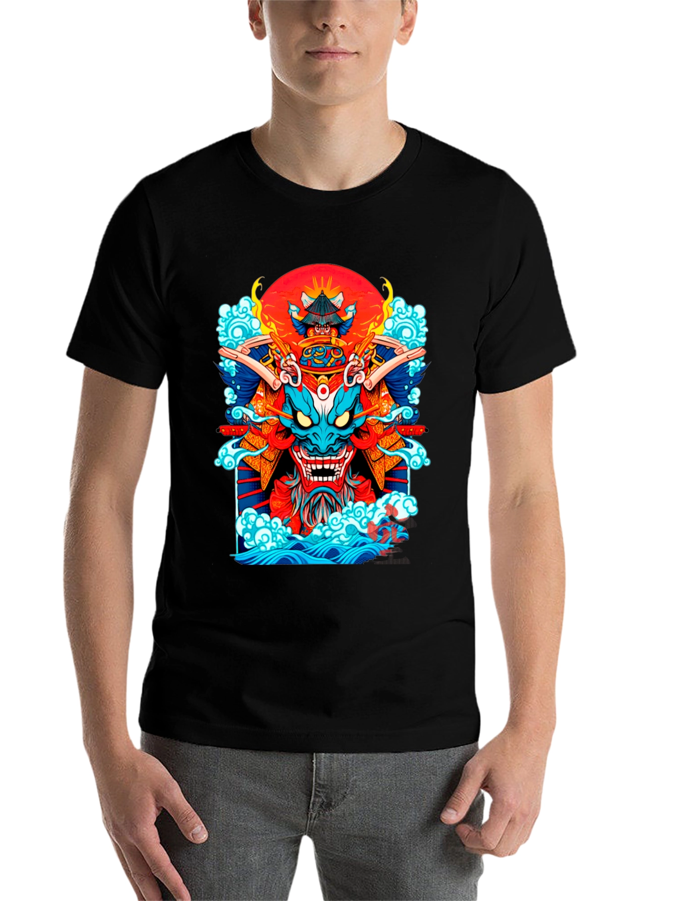 Black Samurai Dragon Graphic Black T-Shirt view 7