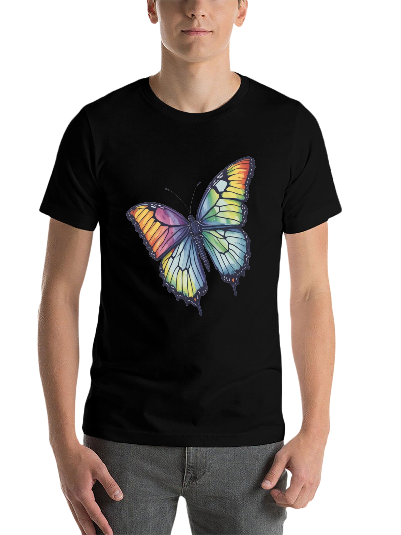 Black Butterfly Graphic Tee - Rainbow Wings T-Shirt view 7