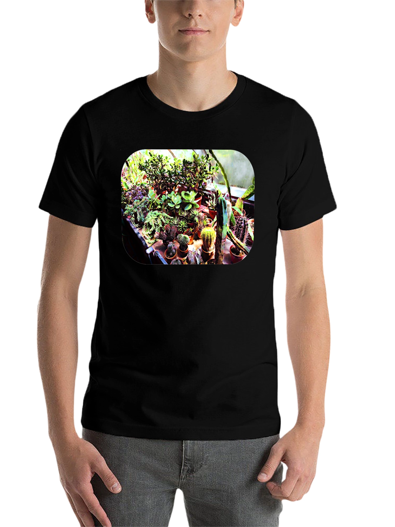 Black Trendy Cactus Garden T-Shirt - Unique Plant Lover Tee view 7