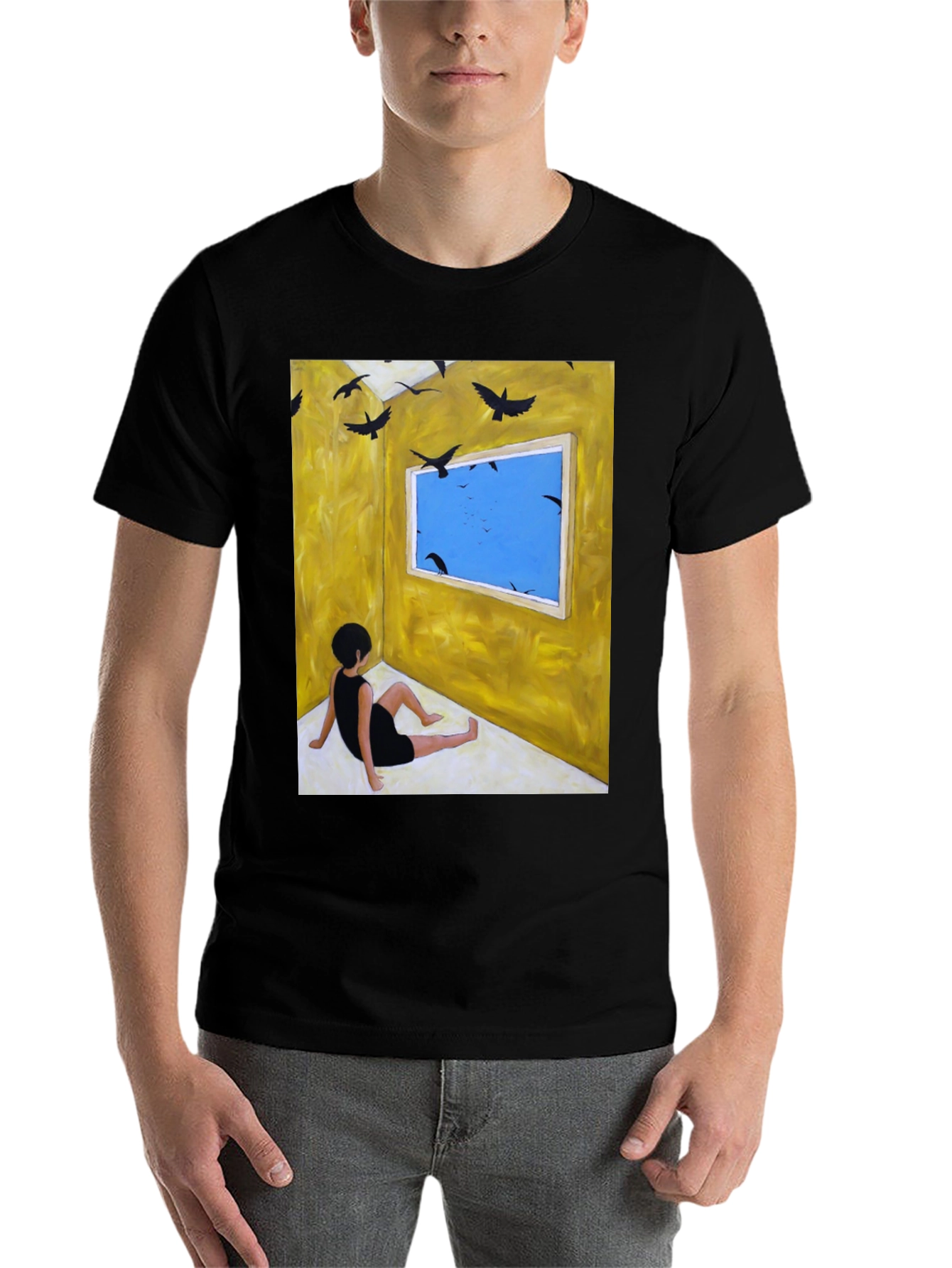 Black Artistic Crow Window Graphic Tee view 7