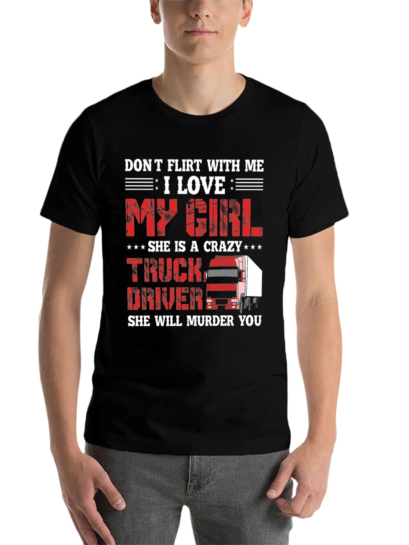 Black Crazy Truck Driver Girl T-Shirt view 7