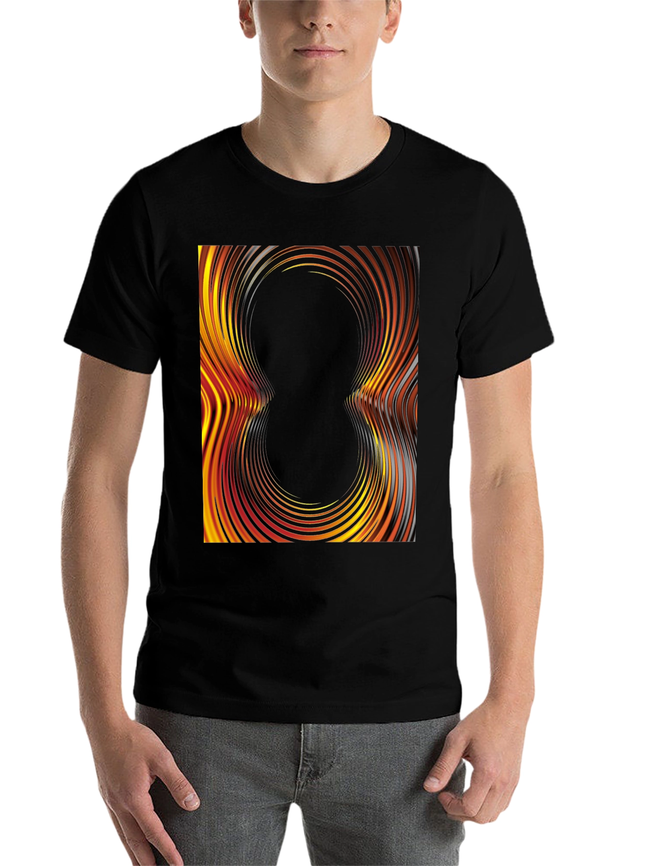 Black Abstract Swirl Graphic Tee - Black Cotton T-Shirt view 7