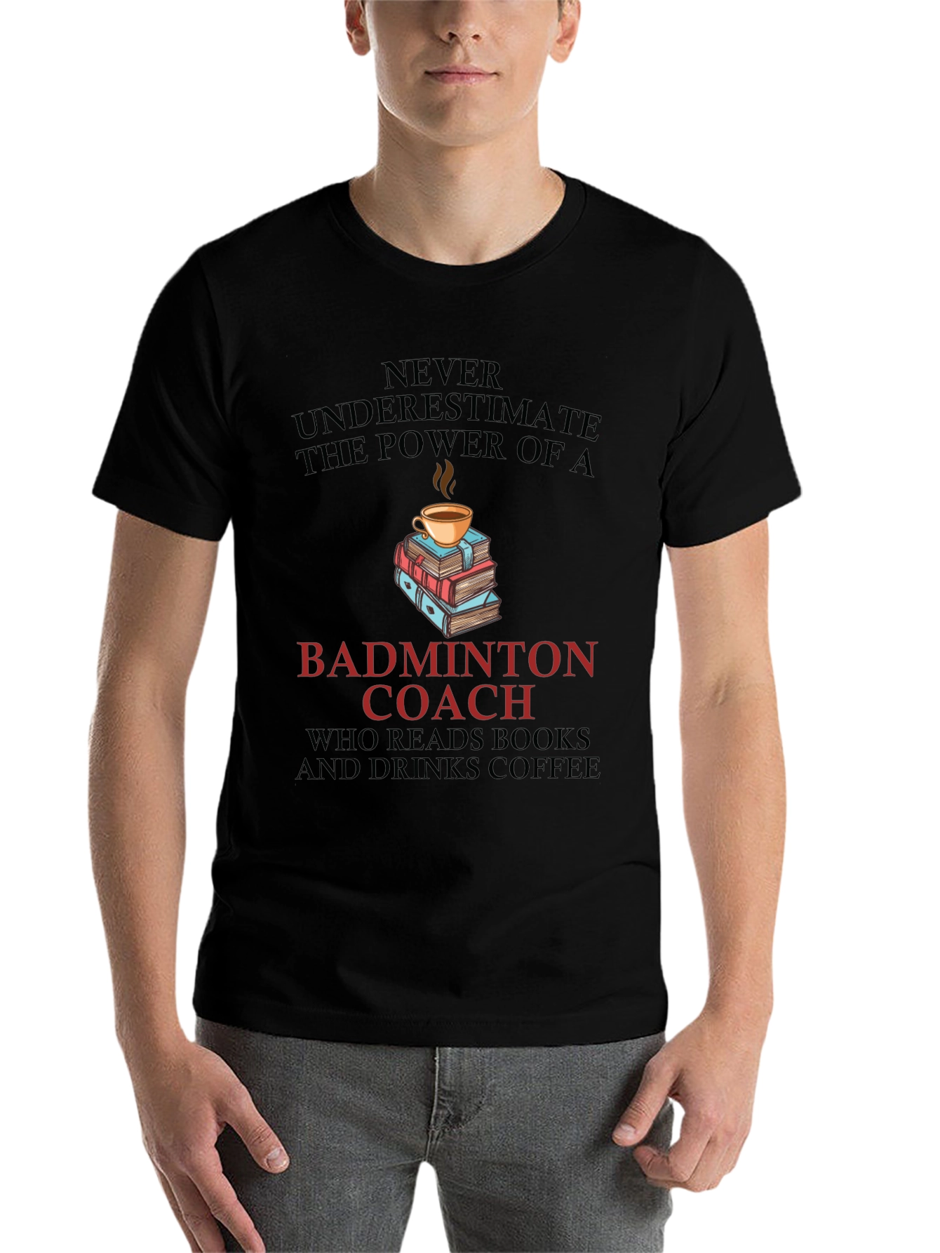 Black Badminton Coach Coffee & Books Graphic T-Shirt view 7
