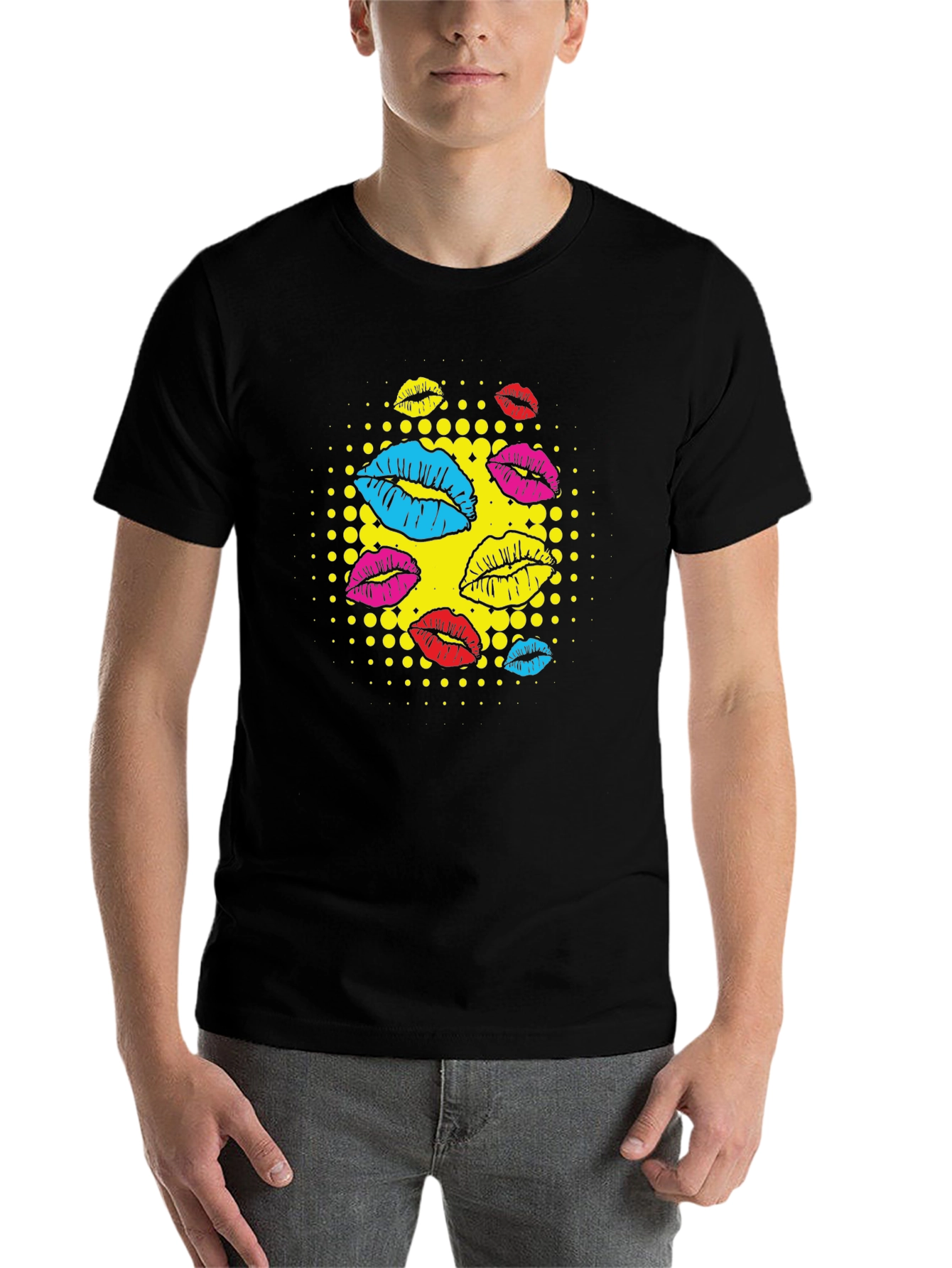 Black Pop Art Lips Graphic T-Shirt - Stylish Casual Wear view 7