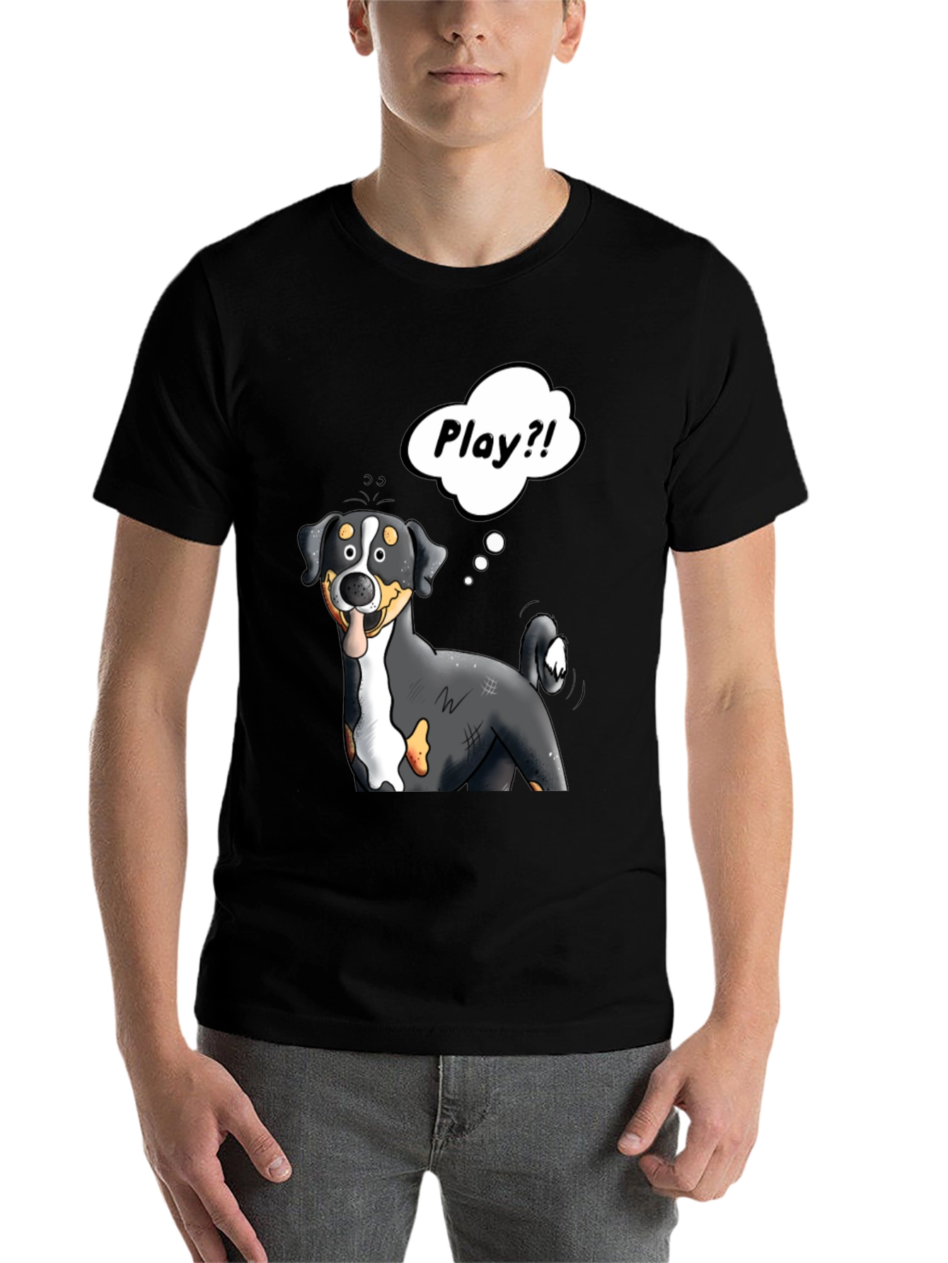 Black Playful Dog Cartoon Graphic Tee view 7