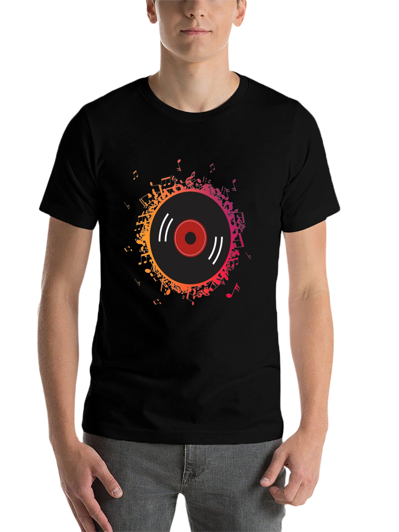Black Vinyl Record Music Notes Graphic Tee view 7