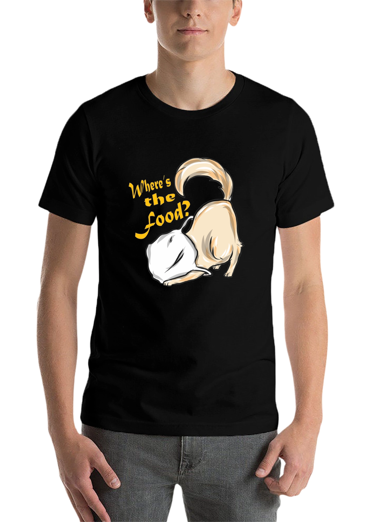 Black Funny Dog 'Where's the Food?' Black T-Shirt view 7
