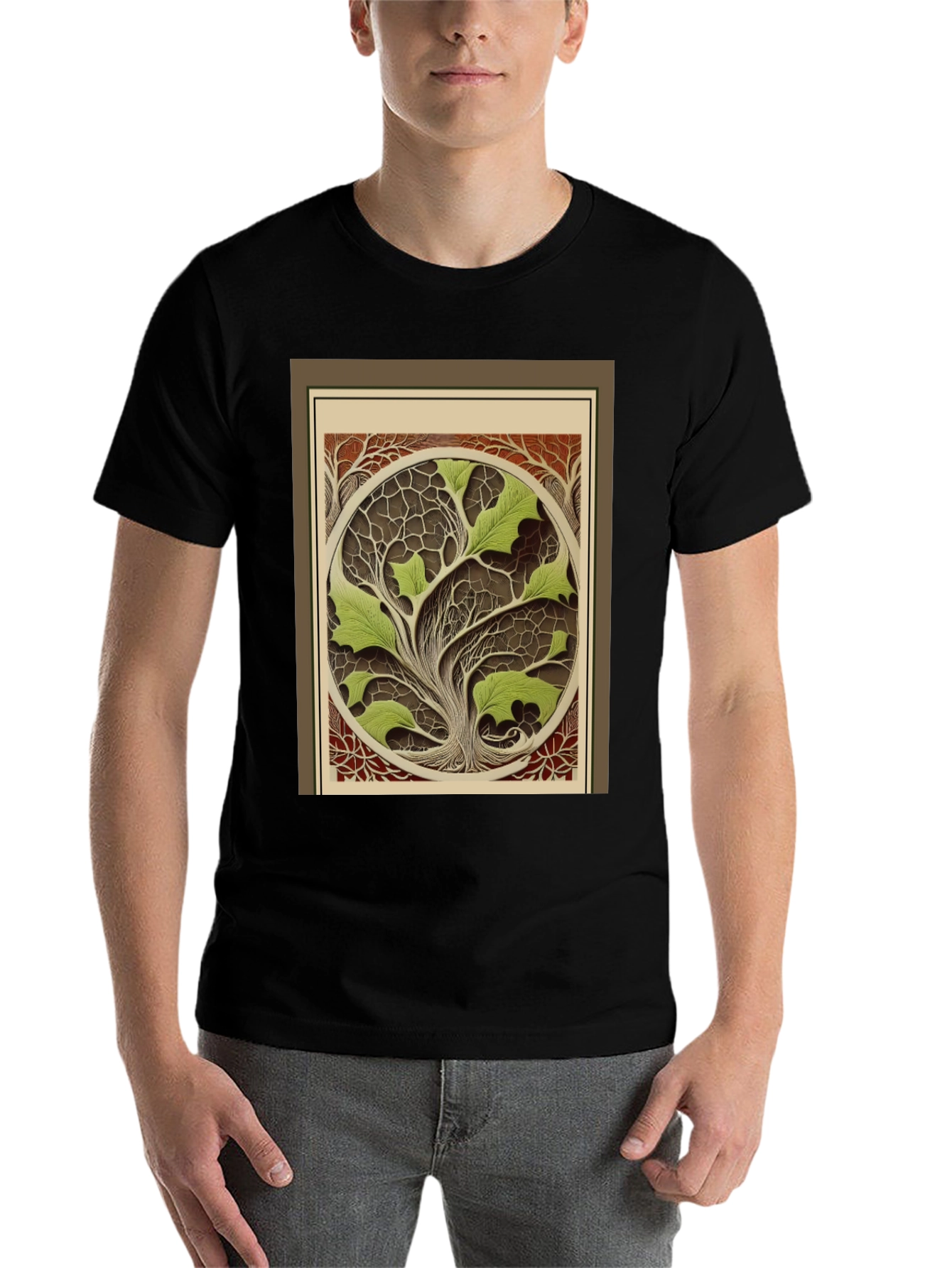 Black Arboreal Art T-Shirt - Nature Inspired Design view 7