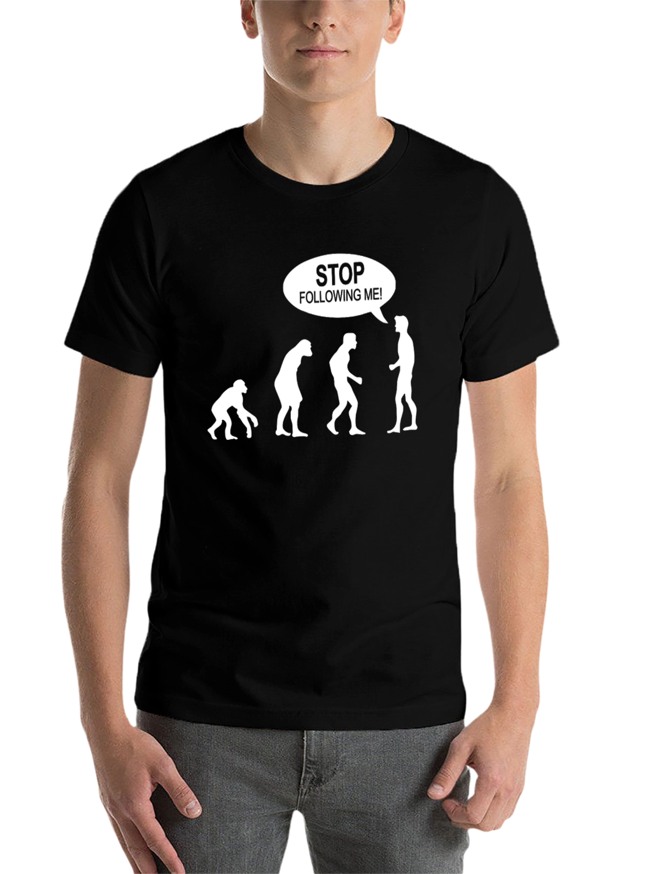 Black Evolution Stop Following Me! Funny Graphic T-Shirt view 7