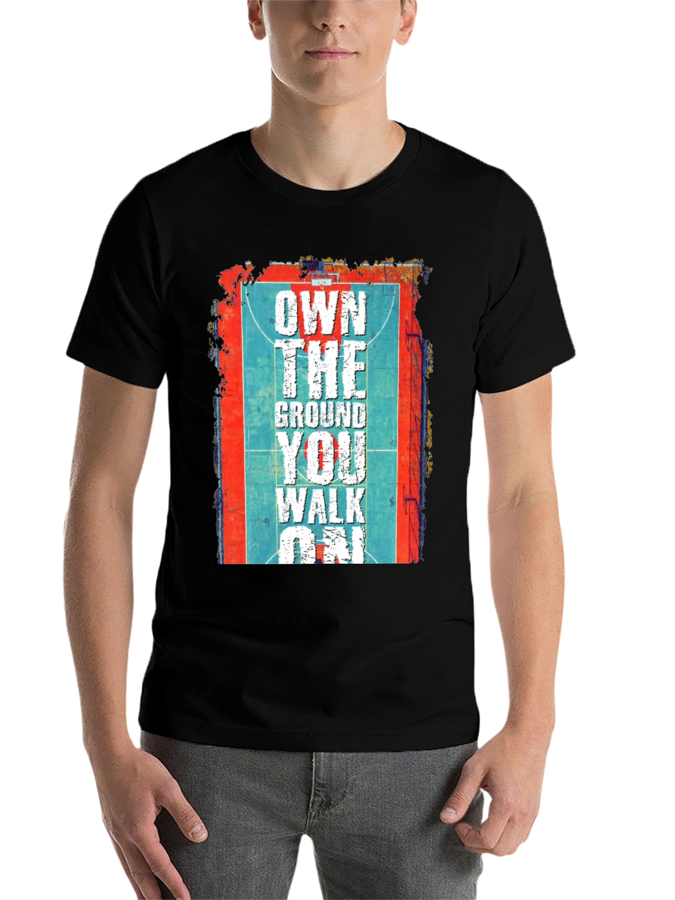 Black Own The Ground T-Shirt Basketball Court Design view 7