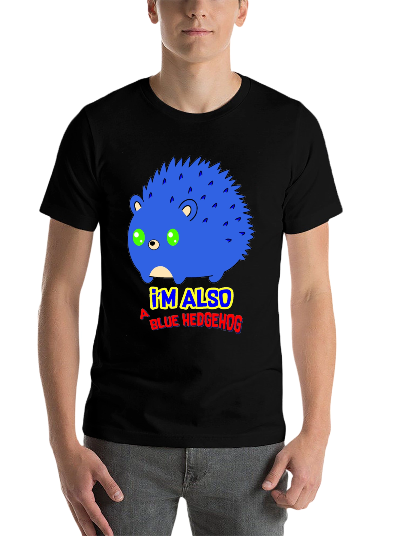 Black Blue Hedgehog Graphic T-Shirt - Funny Cartoon Tee view 7