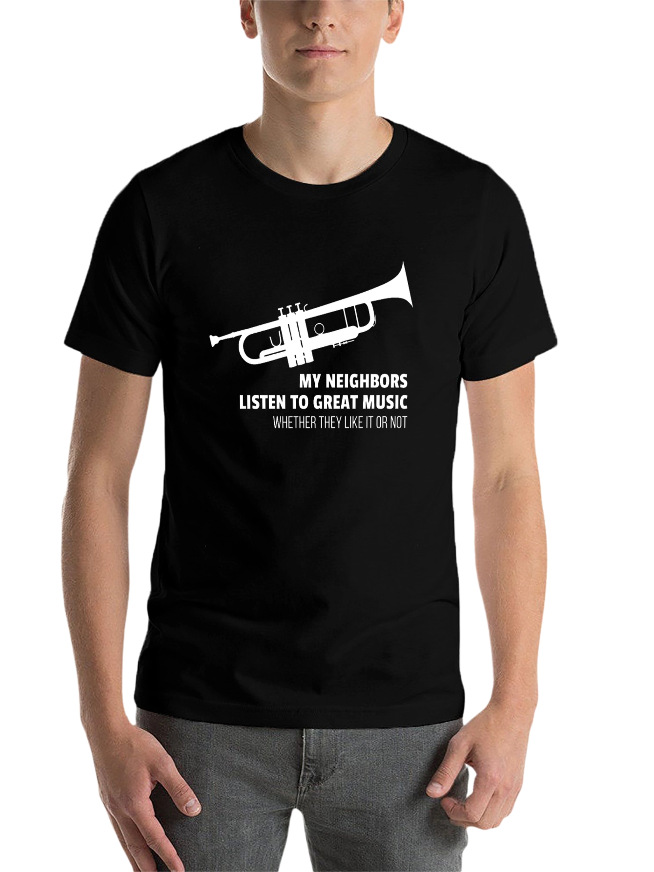 Black Funny Music Lover T-Shirt: My Neighbors Listen Trumpet Tee view 7