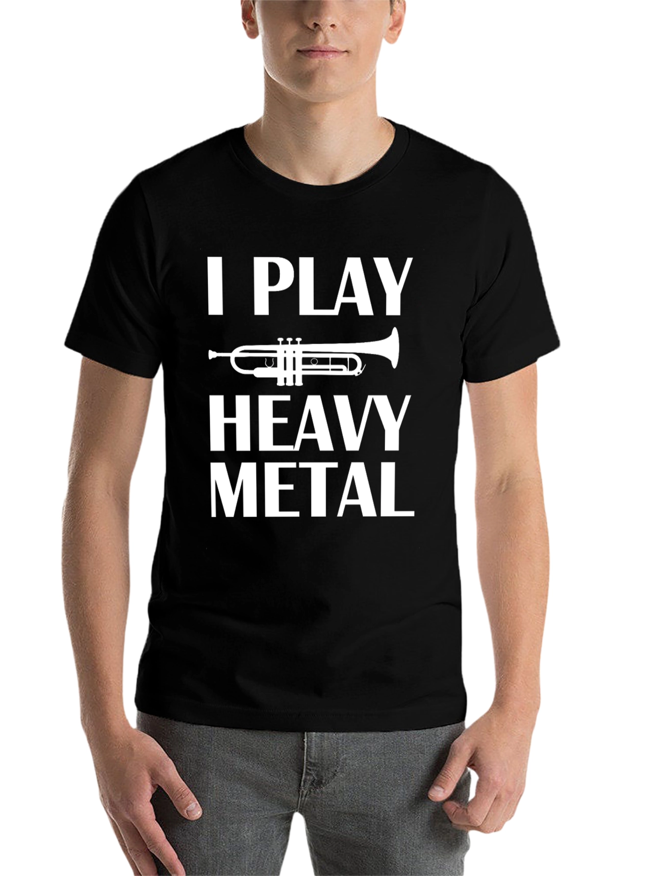Black I Play Heavy Metal Trumpet T-Shirt view 7