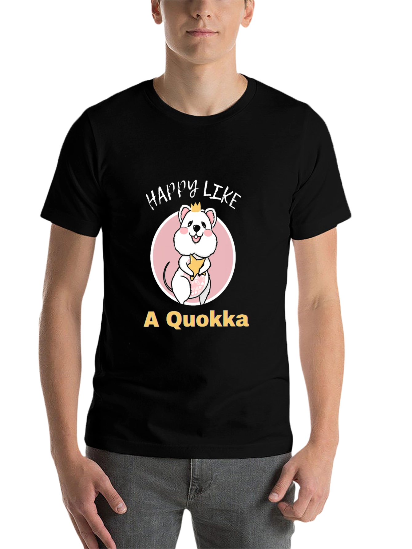 Black Happy Like A Quokka Black T-Shirt view 7