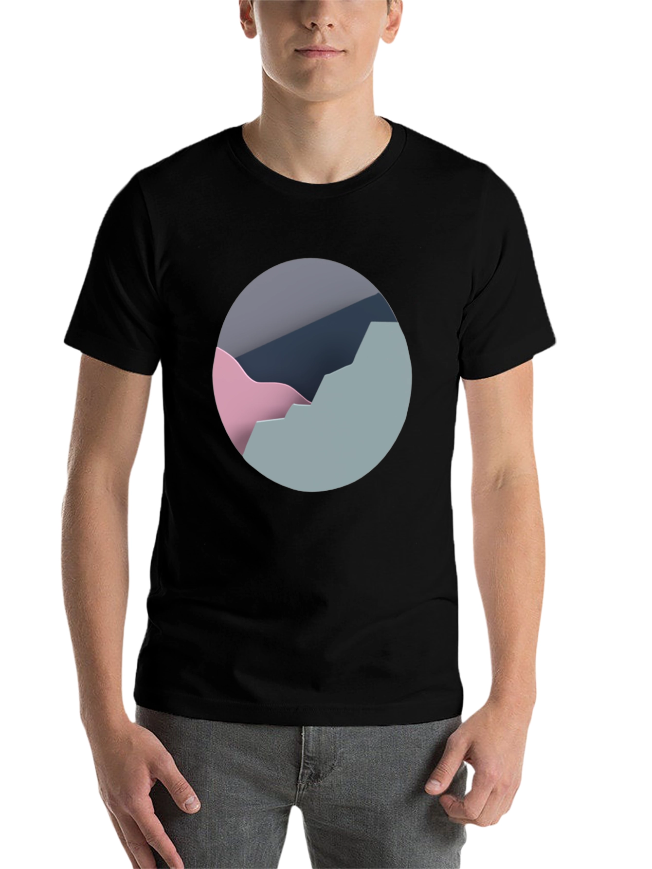 Black Abstract Mountain Graphic Tee - Modern Black T-Shirt view 7