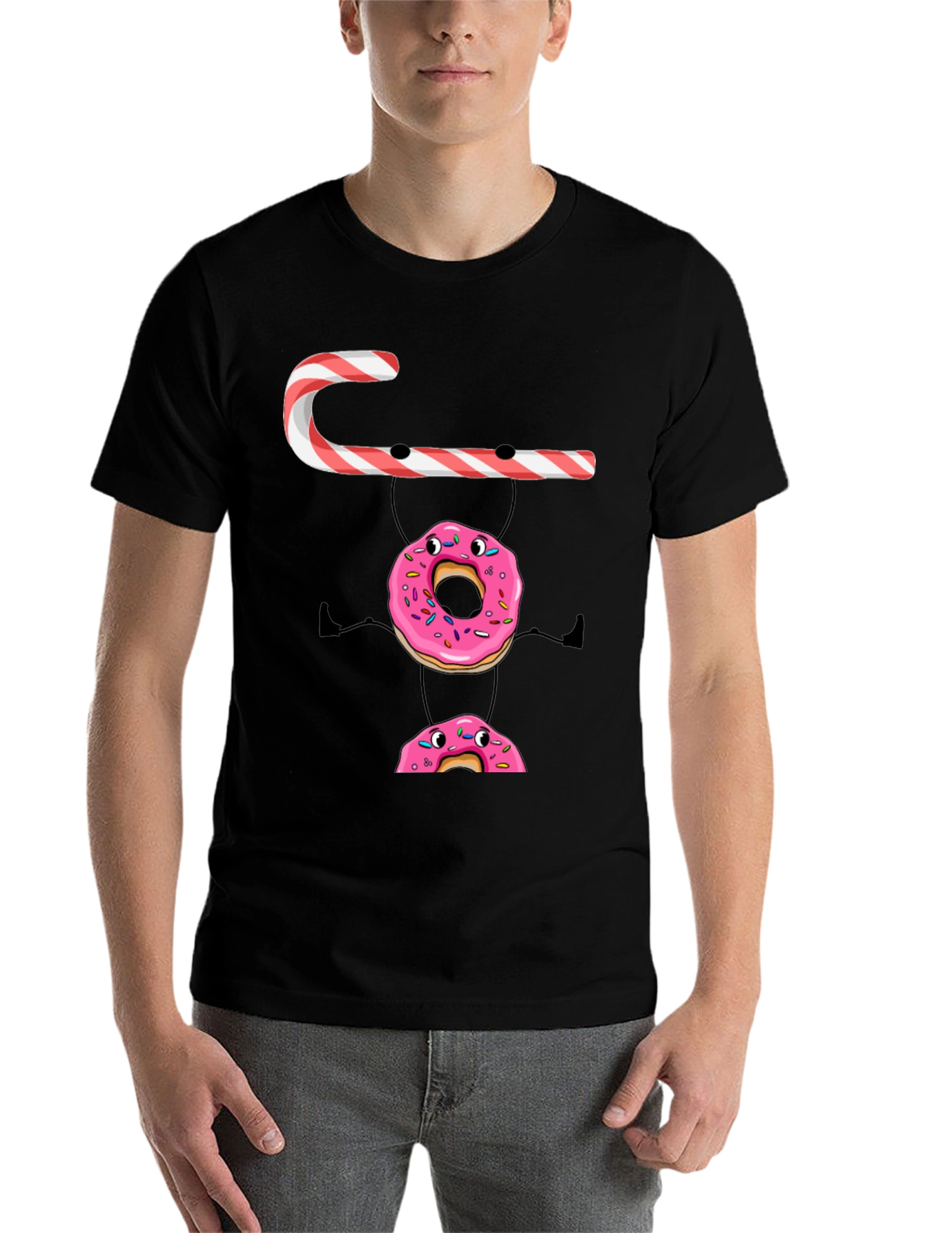 Black Candy Cane Donut Stack T-Shirt view 7