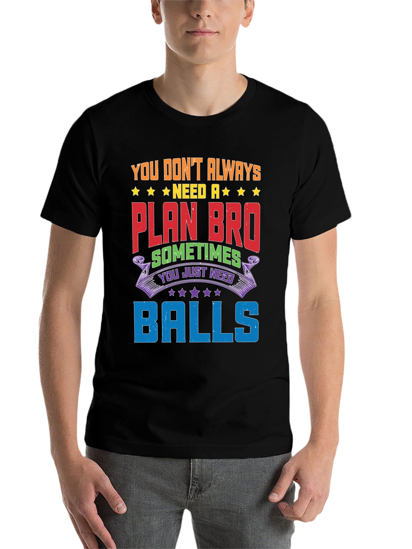Black Funny Graphic Tee: No Plan, Just Balls! view 7