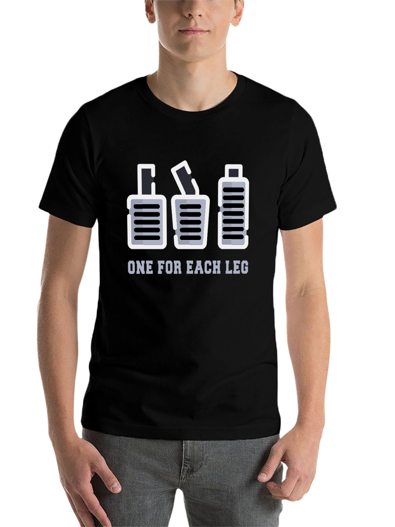 Black One for Each Leg Funny Manual Transmission T-Shirt view 7
