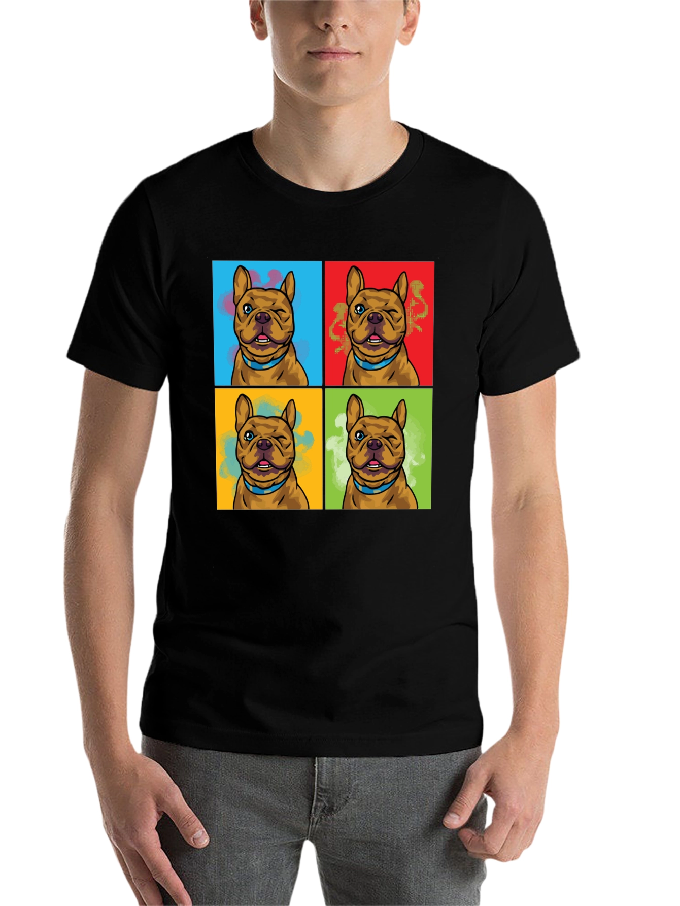 Black Pop Art Bulldog Print T-Shirt view 7