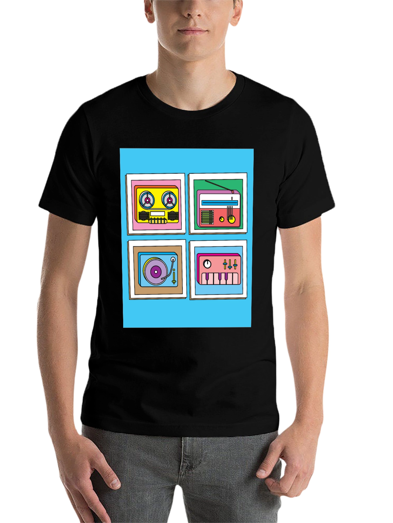 Black Retro Music Graphic Tee - Classic Style view 7