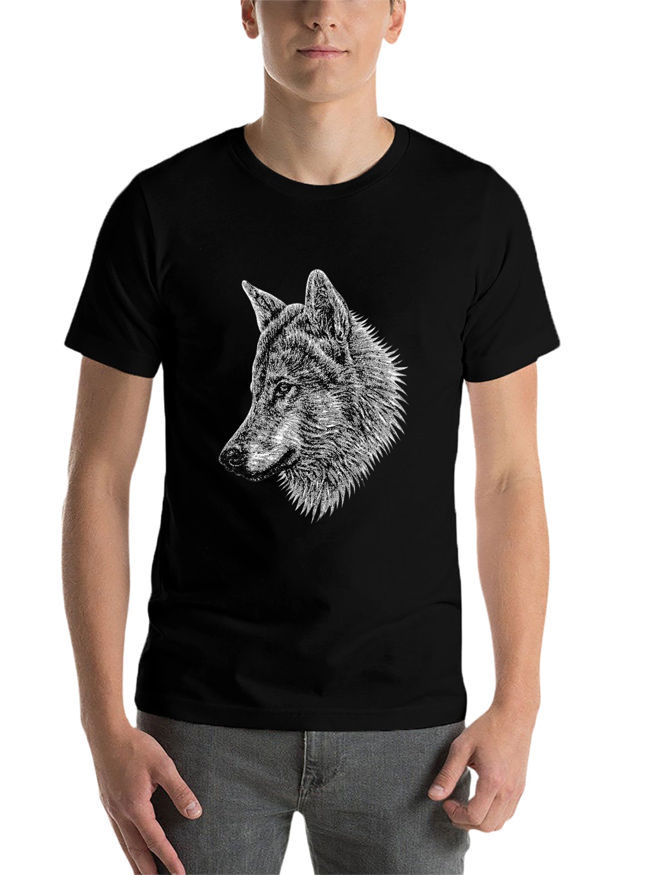Black Wolf Graphic Tee - Black Cotton T-Shirt view 7