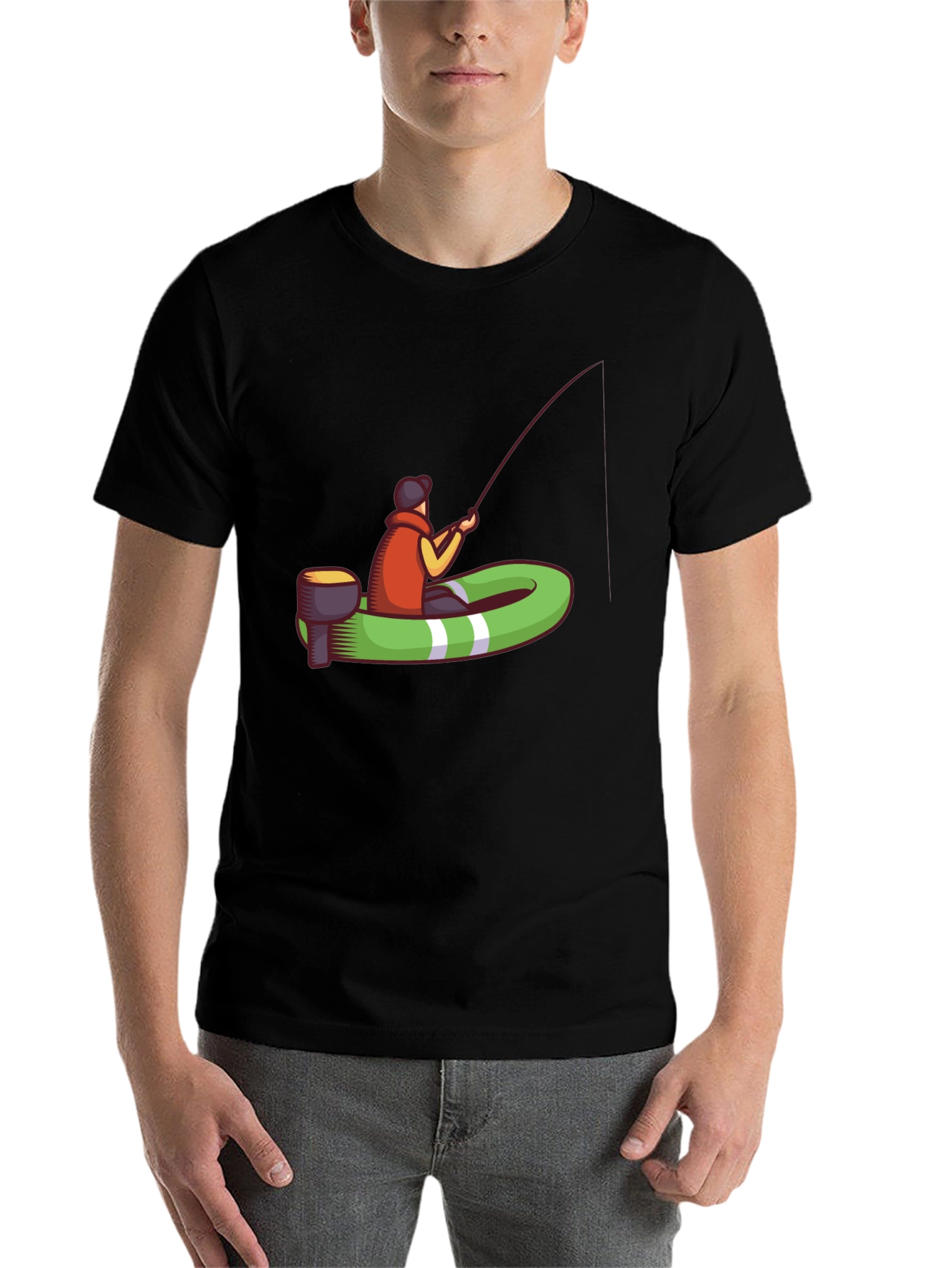 Black Fishing Boat T-Shirt - Casual Graphic Tee view 7