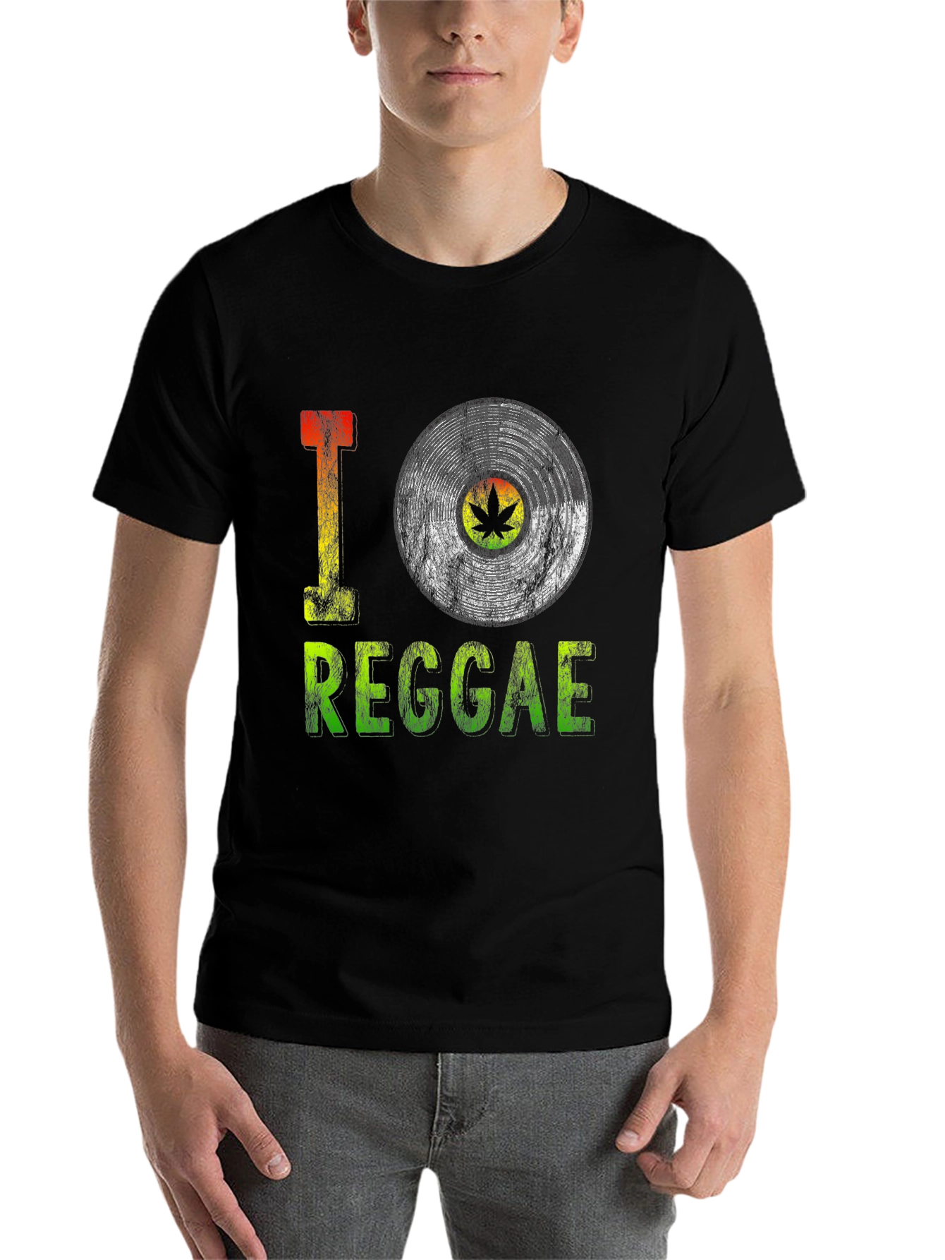 Black I Love Reggae Vinyl Record Graphic Tee - Black view 7