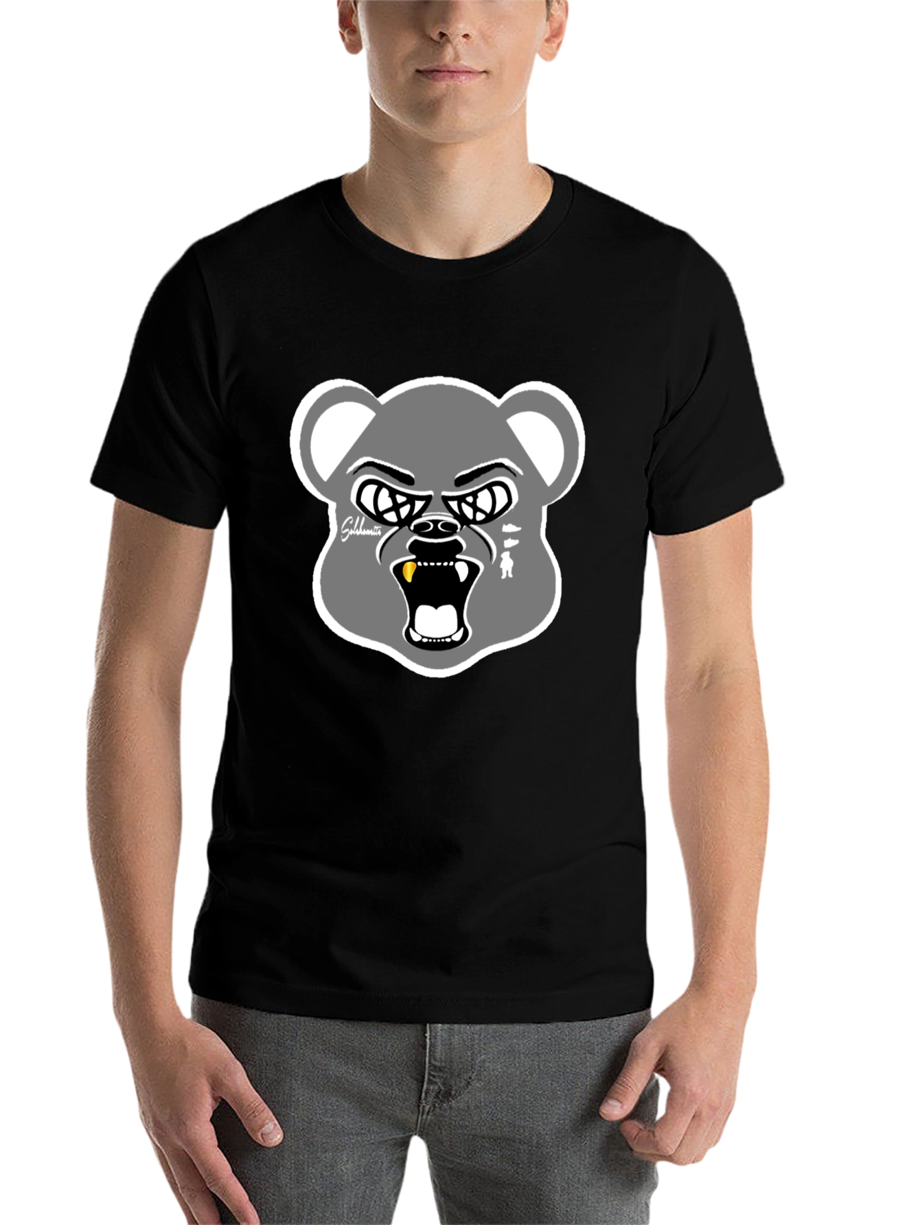 Black Graphic Bear Head T-Shirt - Cool Streetwear view 7