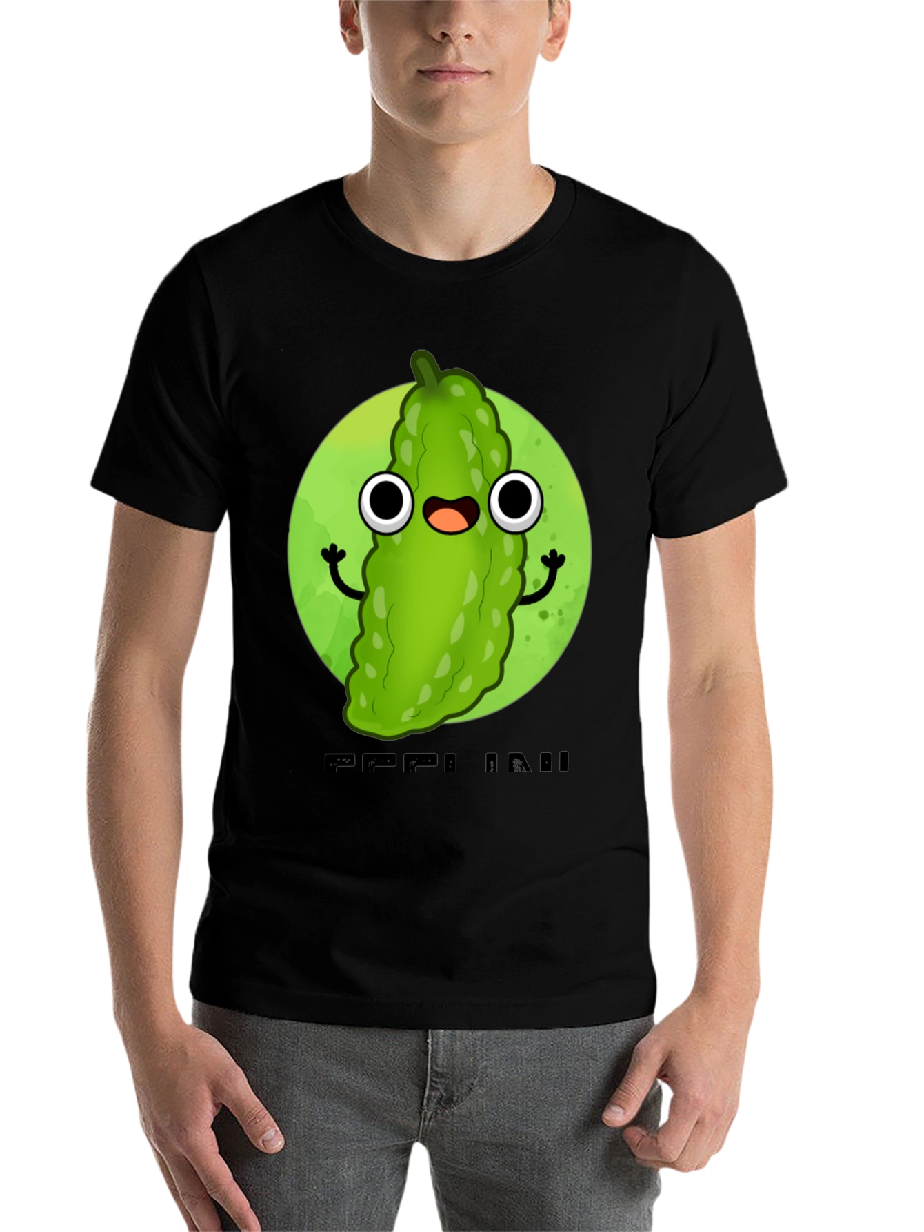 Black Funny Pickle Cartoon Black T-Shirt view 7