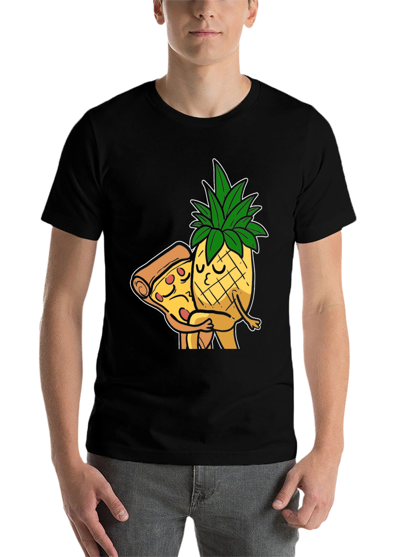 Black Pizza & Pineapple Hugs Graphic T-Shirt view 7