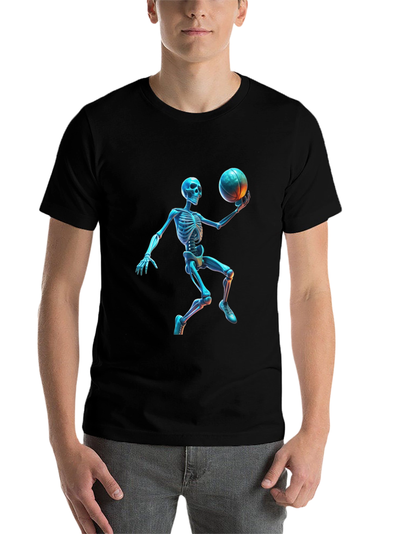 Black Skeleton Basketball Graphic Tee - Cool & Unique Design view 7