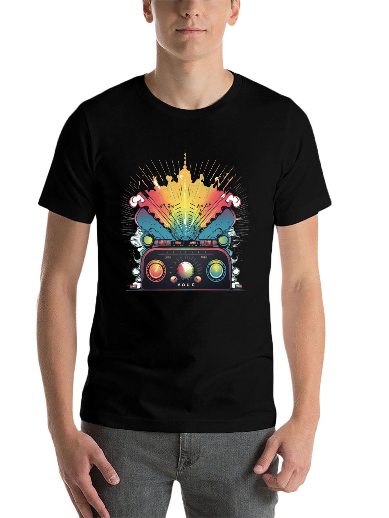 Black Retro Radio T-Shirt - Colorful Graphic Tee view 7