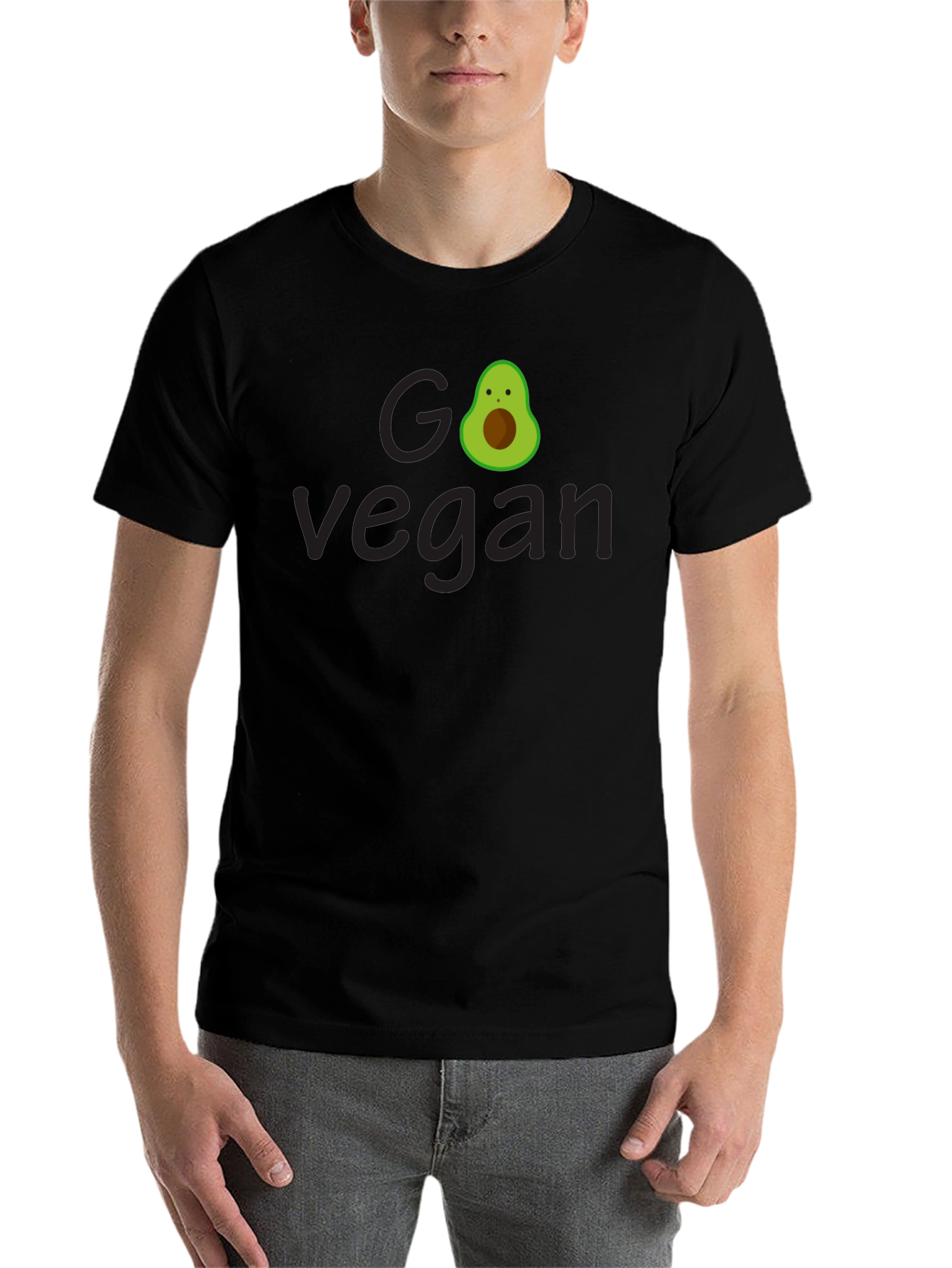 Black Go Vegan Avocado Tee - Unisex Black T-Shirt view 7