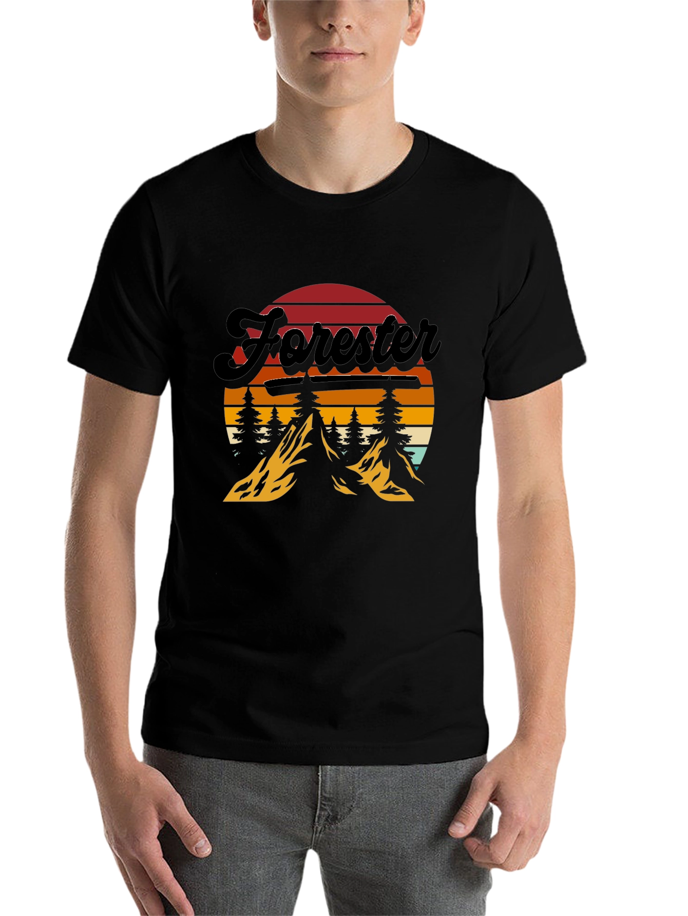 Black Forester Retro Sunset T-Shirt - Nature Inspired Design view 7