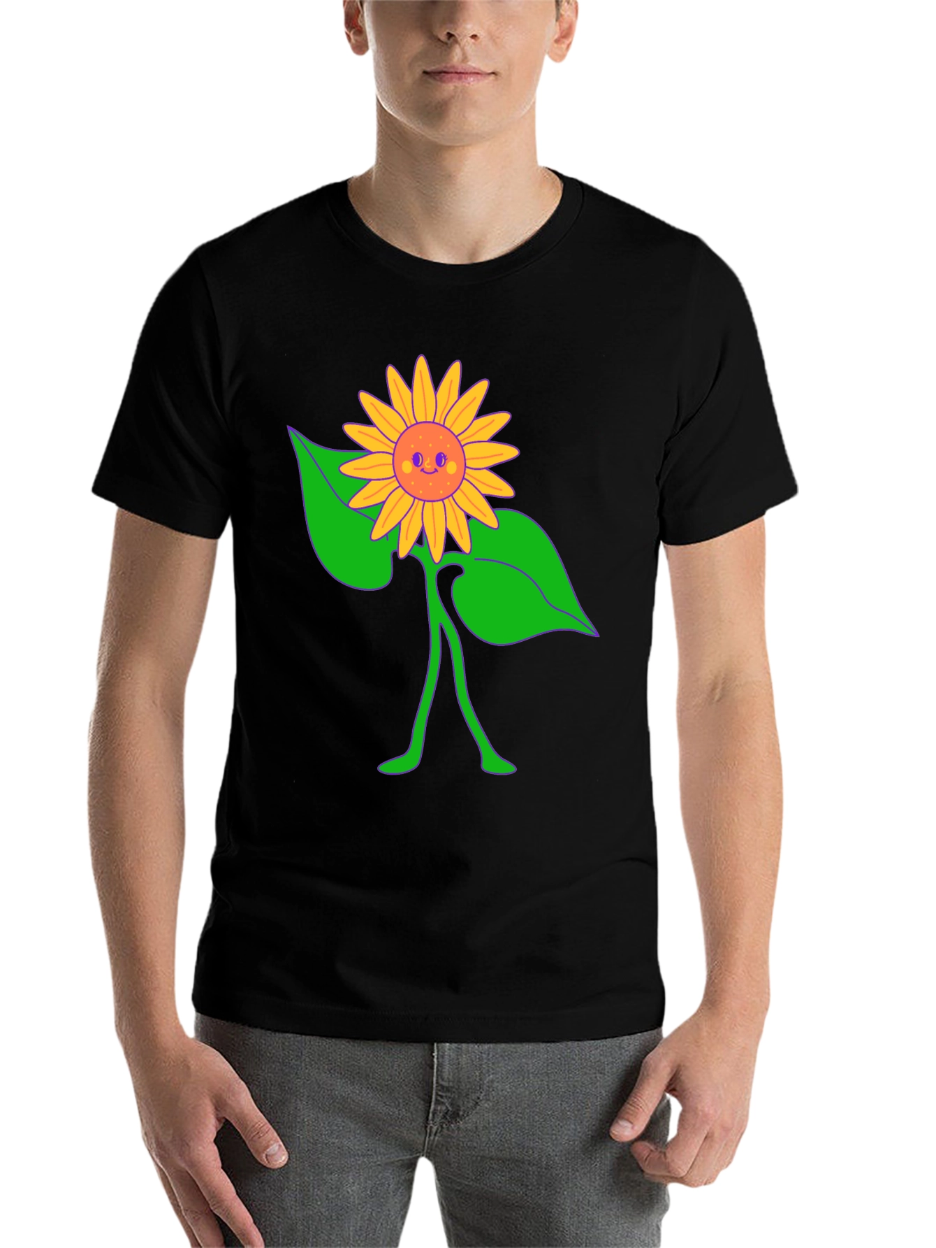 Black Groovy Sunflower Graphic Tee - Black Cotton Comfort view 7