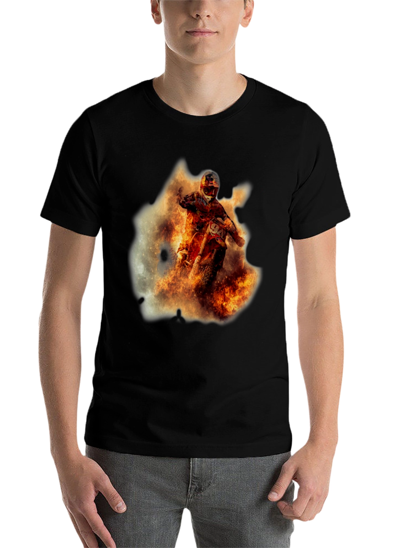 Black Fiery Motocross Rider Graphic Tee view 7