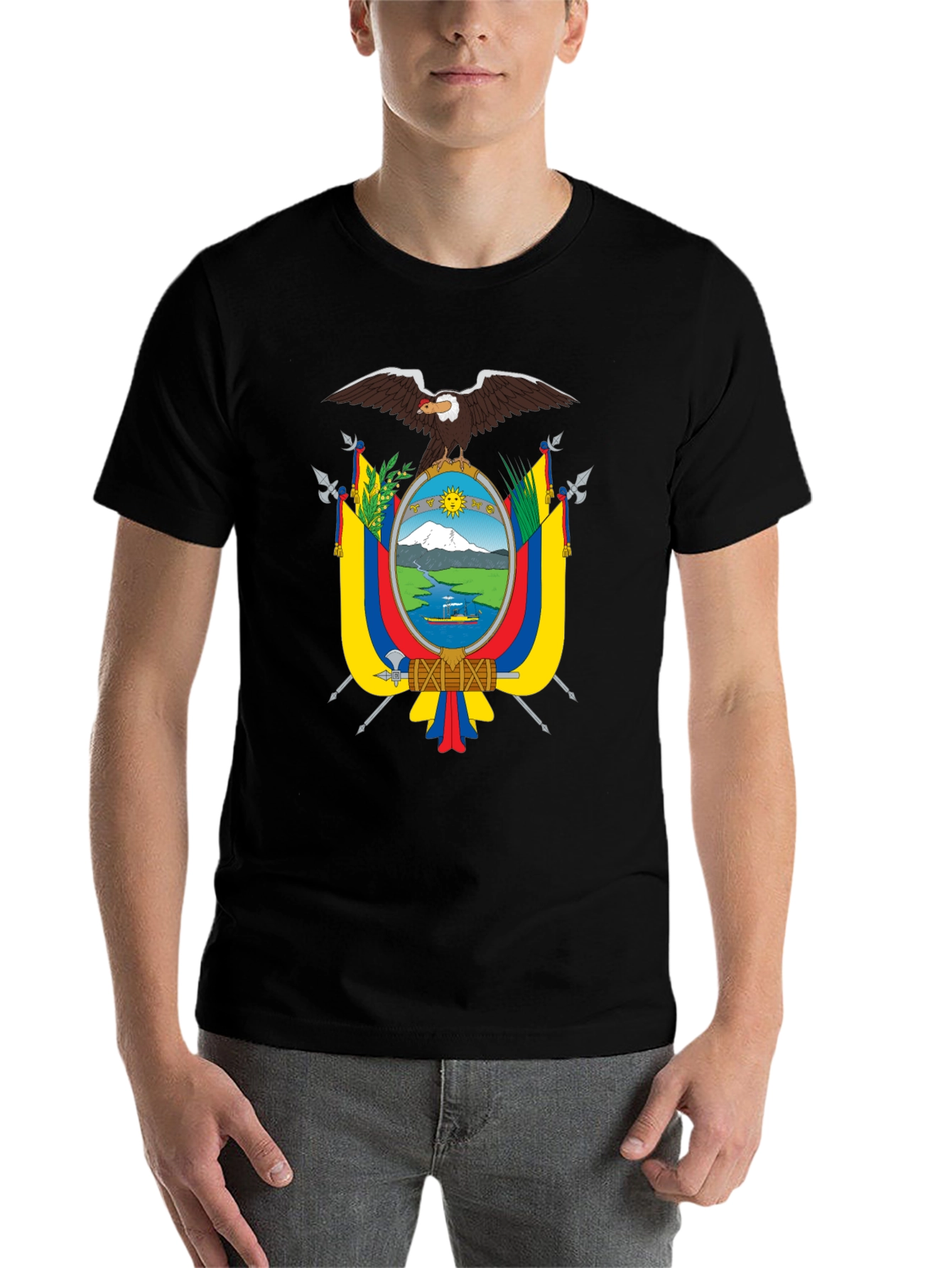 Black Ecuador Flag Eagle Crest Black T-Shirt view 7