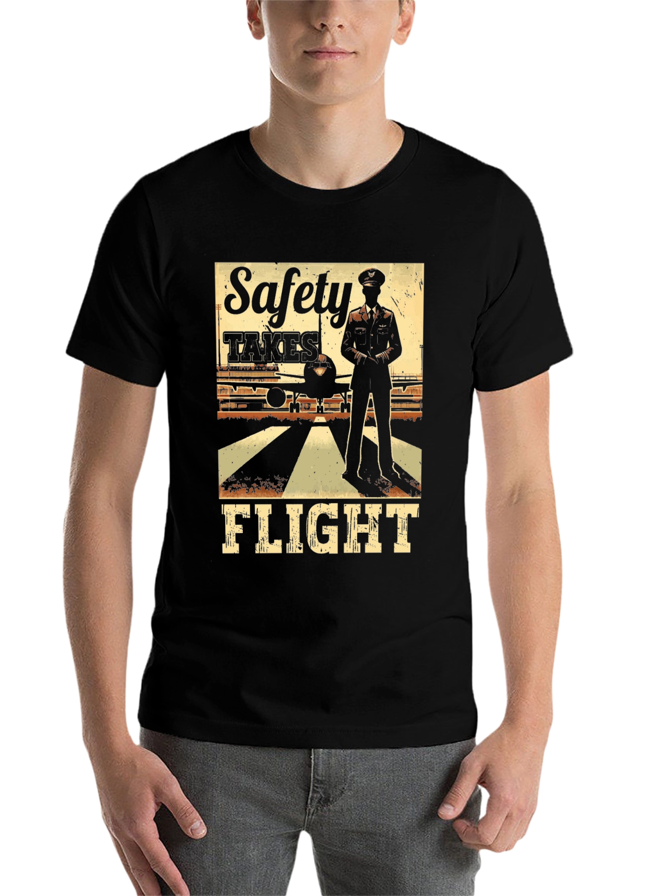 Black Safety Takes Flight T-Shirt Pilot Aviation Airplane Tee view 7