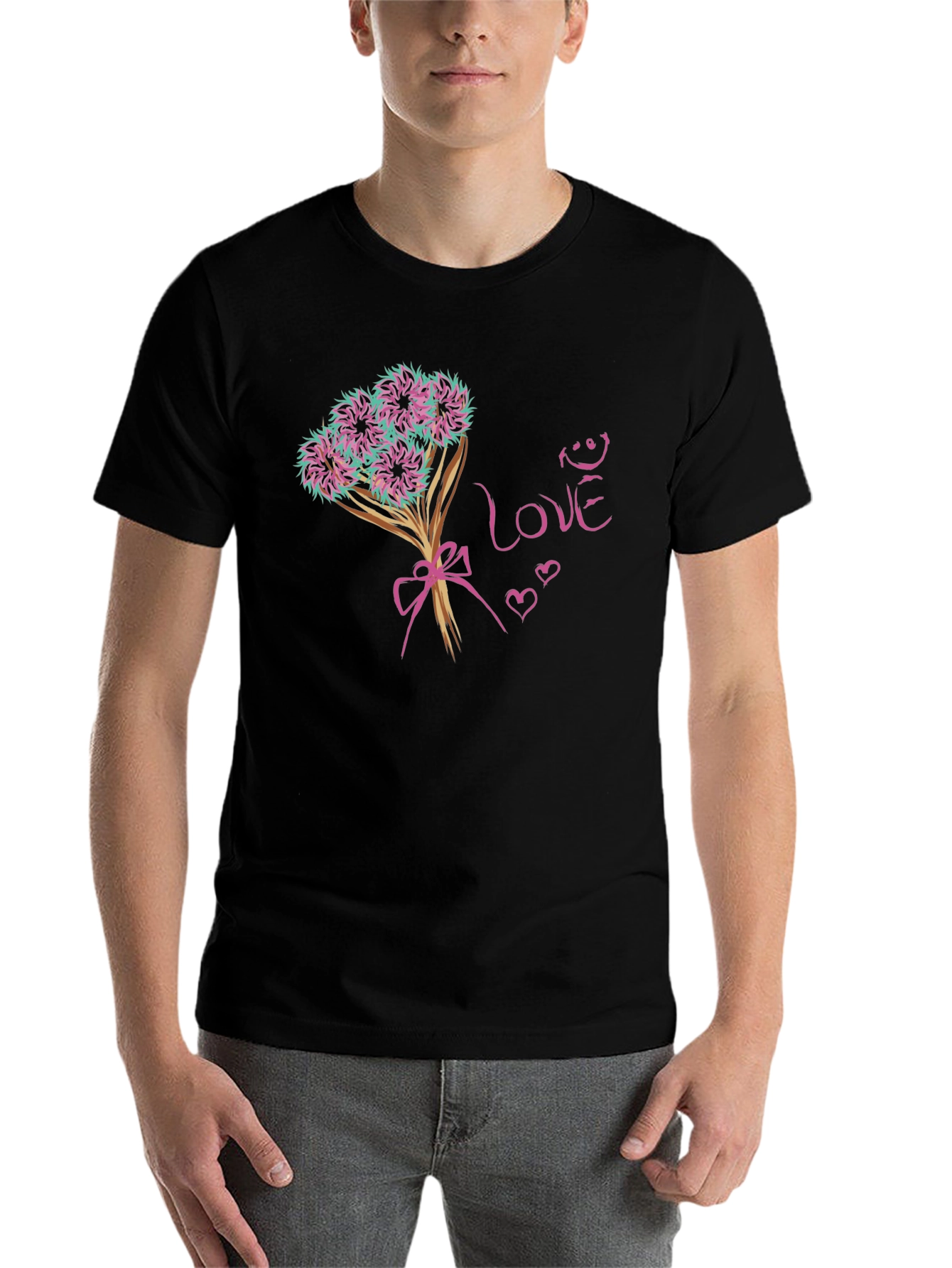 Black Love Bouquet Graphic Tee - Trendy Black T-Shirt view 7