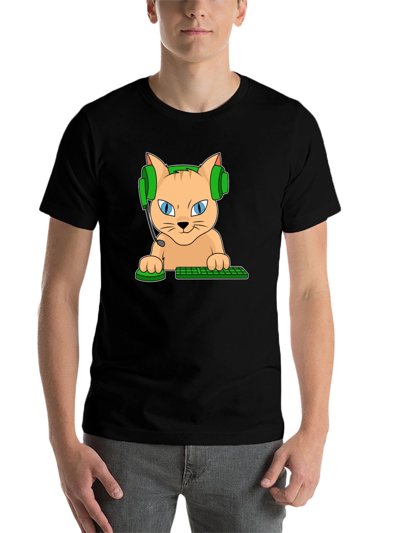 Black Gamer Cat Graphic T-Shirt view 7