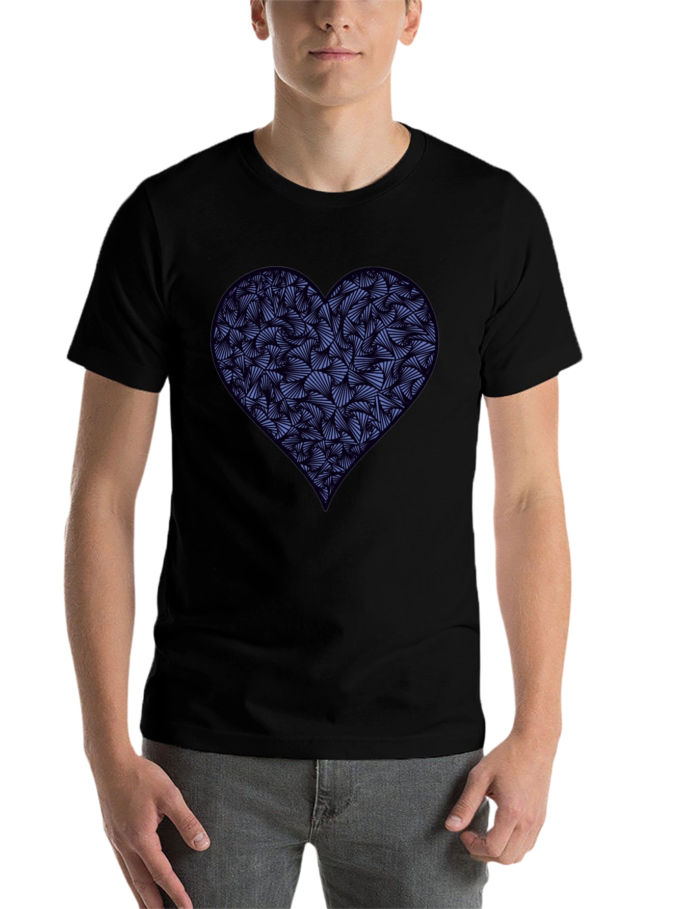 Black Heart Print Men's Black T-Shirt view 7
